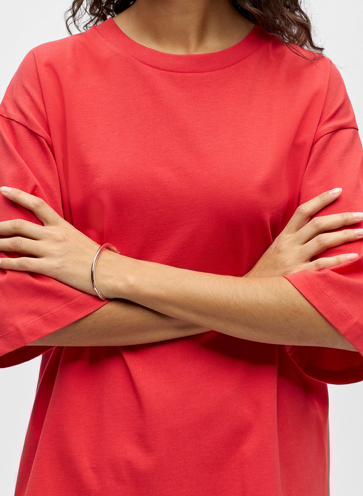 Tee-shirt col rond en coton bio mélangé OBJECT Rouge