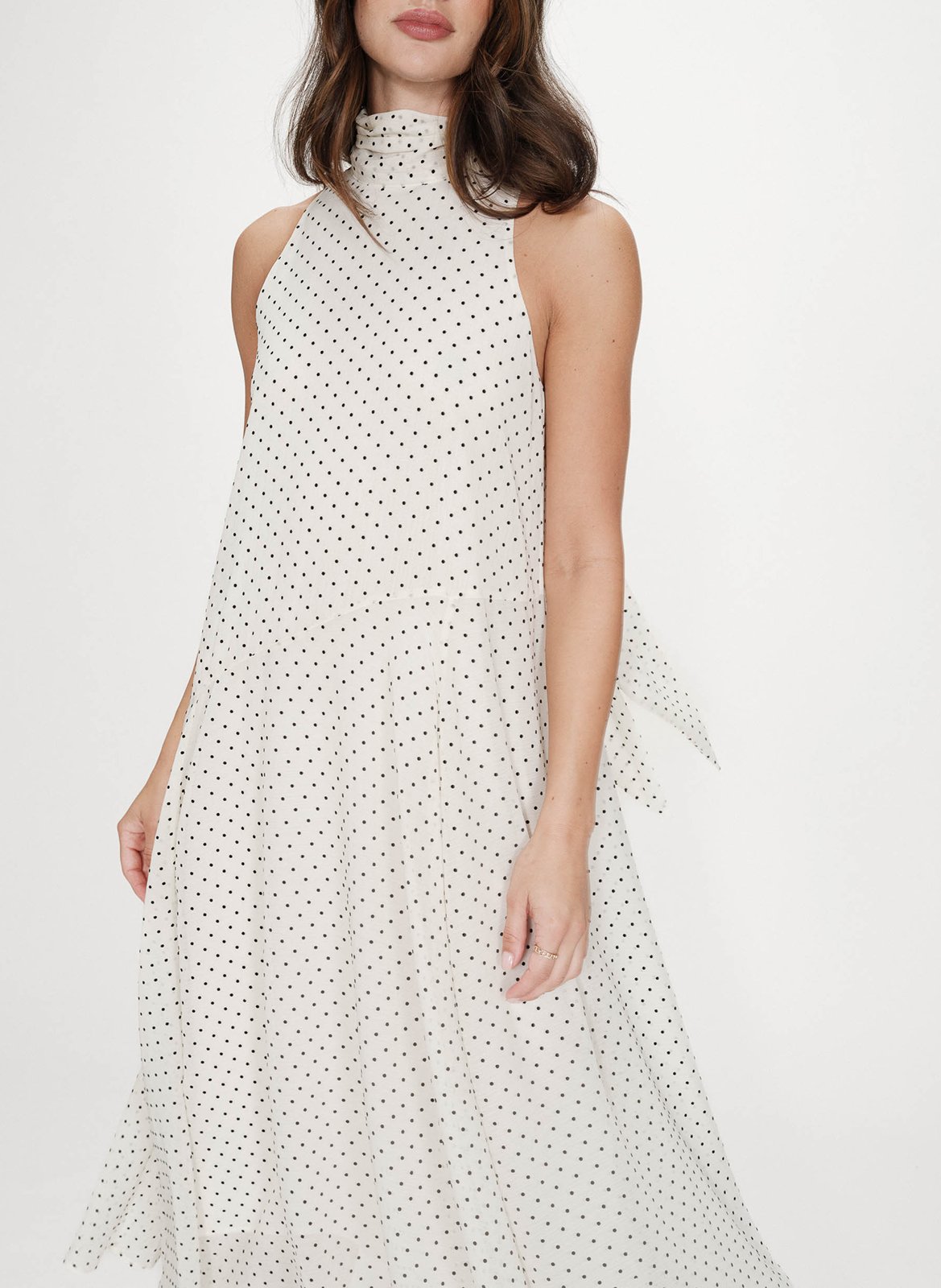 Robe asymétrique sans manches à pois GRACE ET MILA Beige