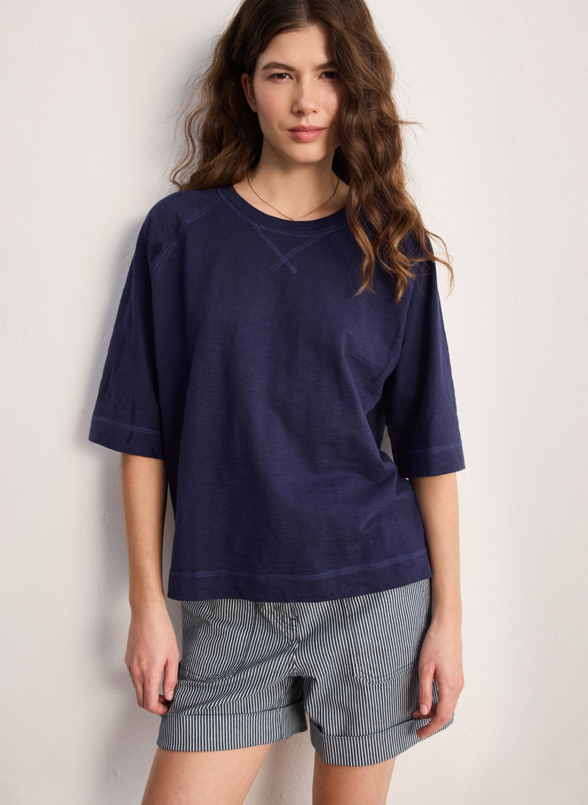 Tee-shirt oversize col rond en coton PABLO Bleu