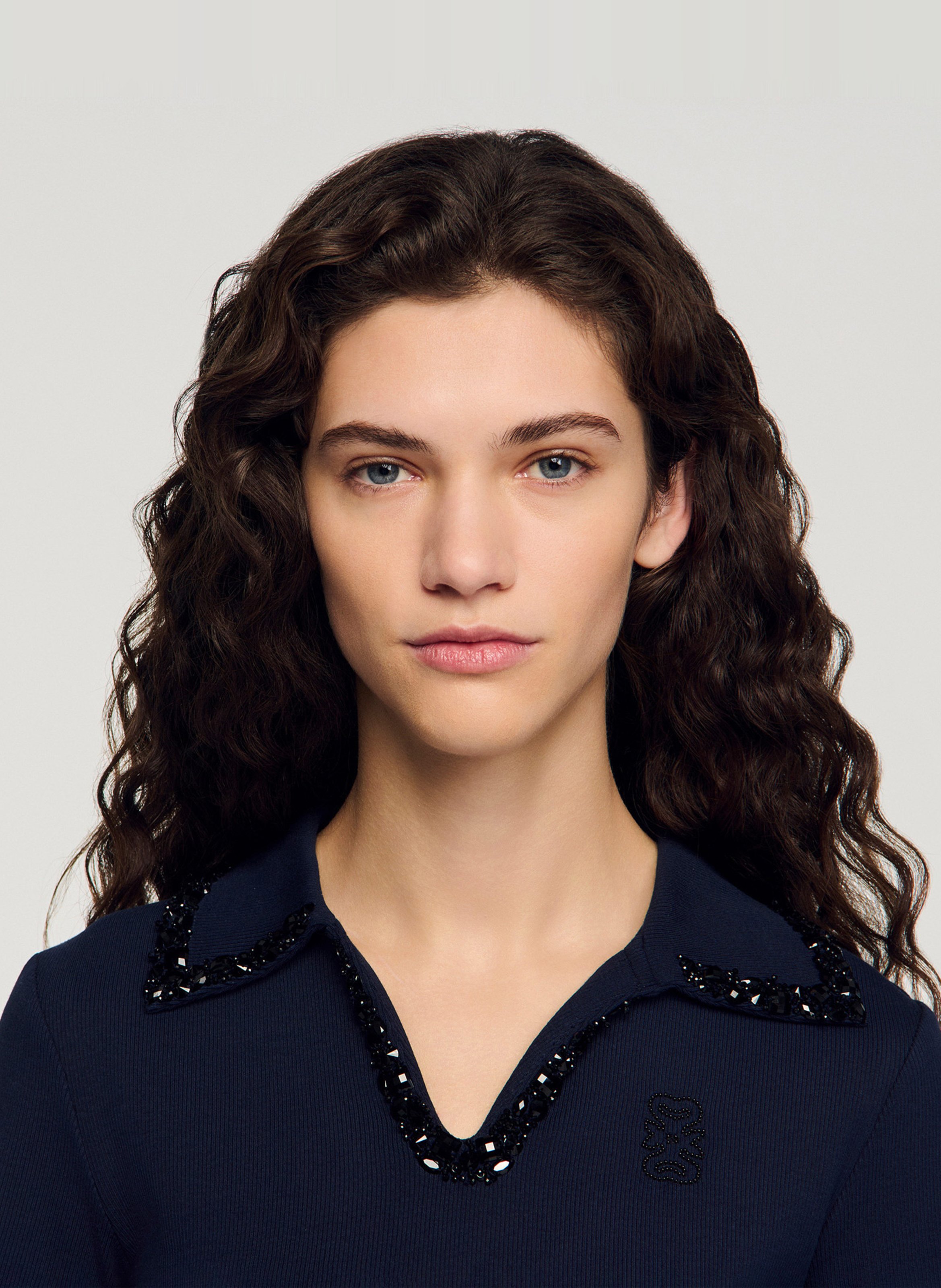 Gerade geschnittenes Poloshirt aus Baumwoll-Mix SANDRO Blau