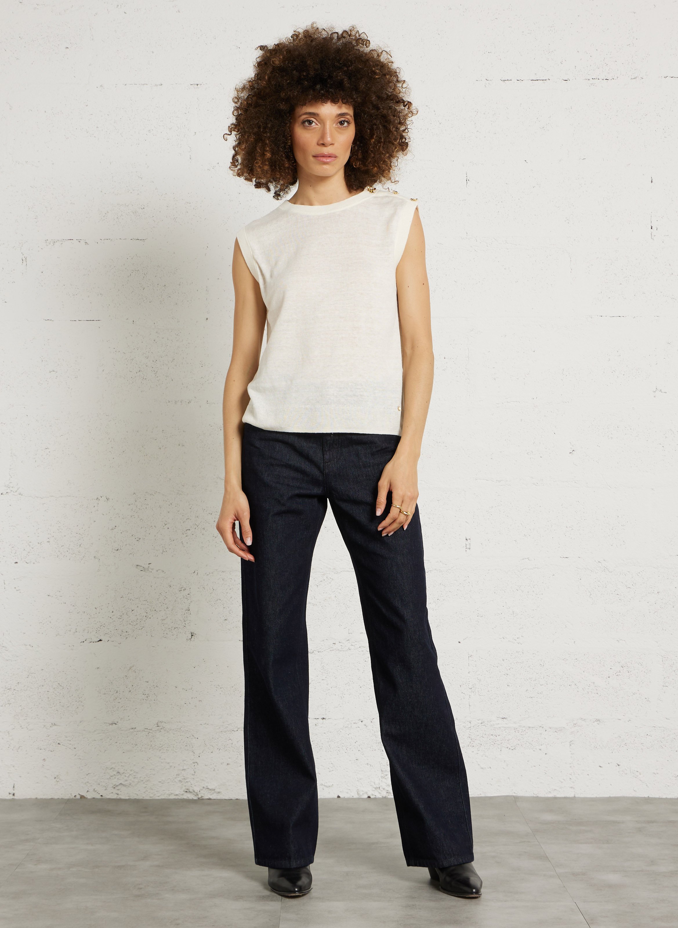 Oversized round neck linen sweater DES PETITS HAUTS Beige