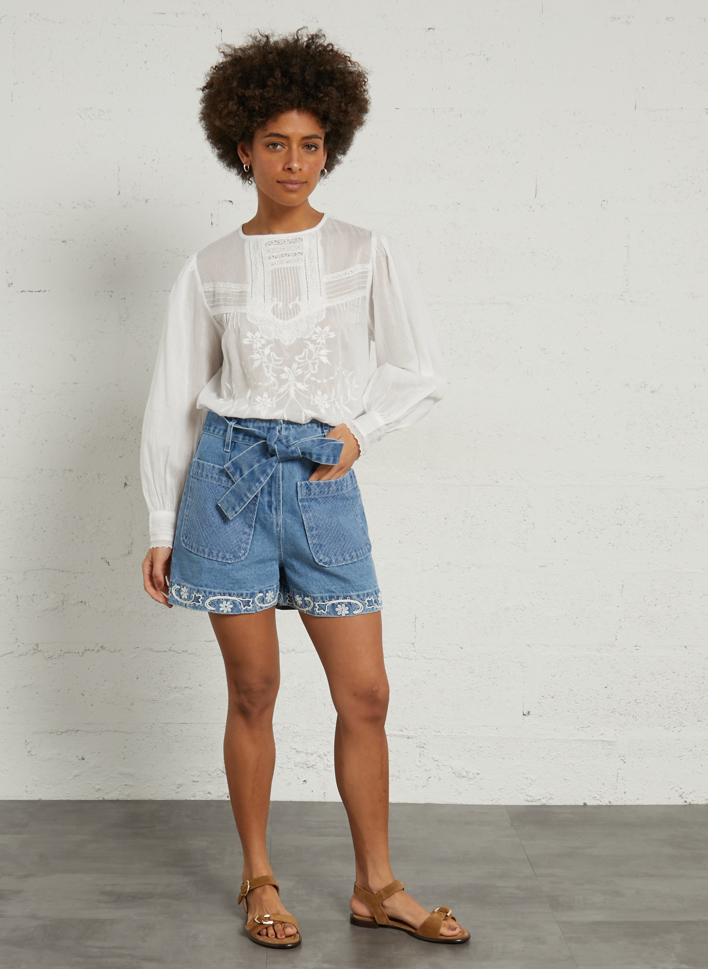 Recht, katoenen short met hoge taille LOUISE MISHA Blauw