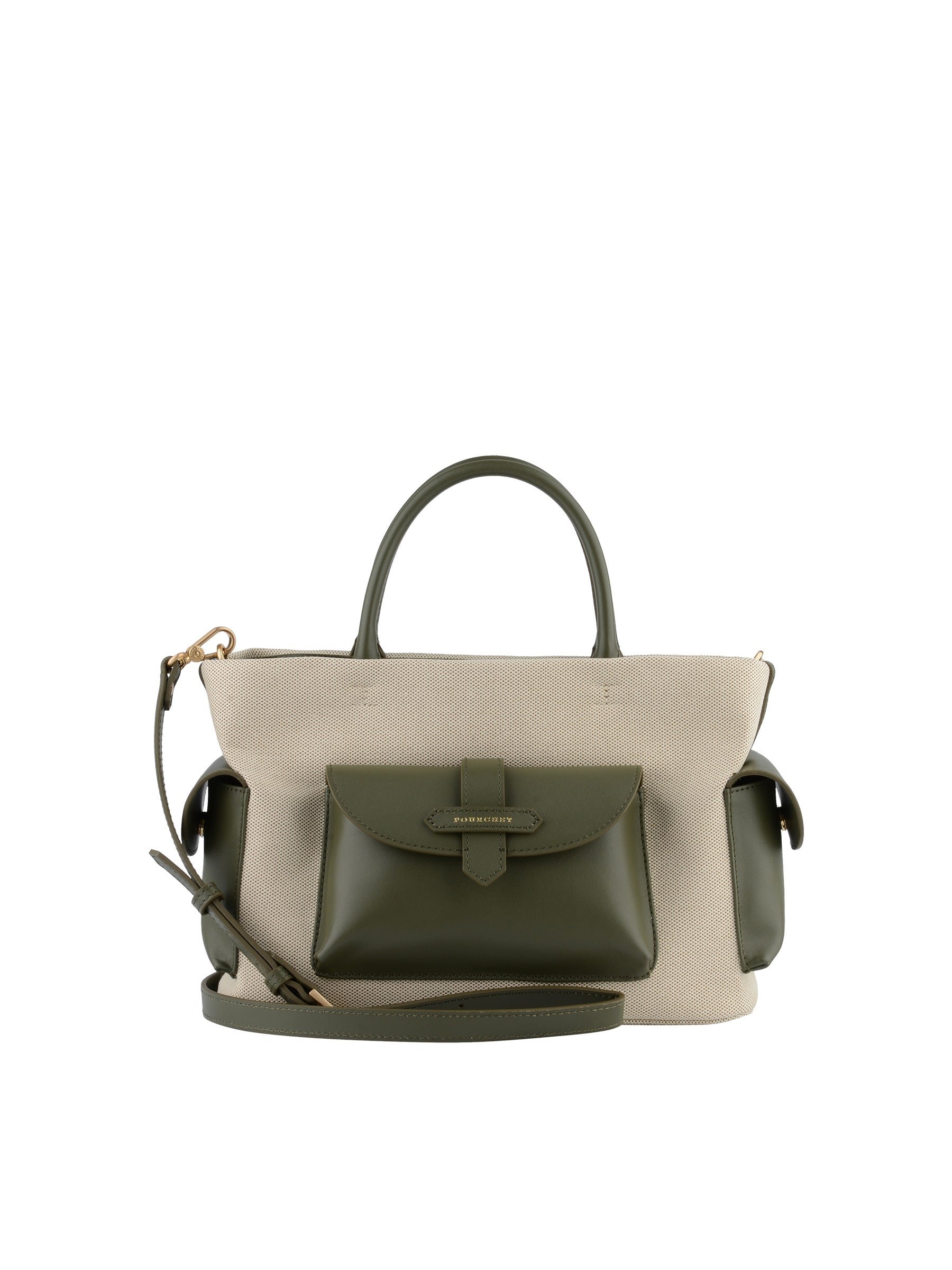 Calfskin leather handbag POURCHET Khaki