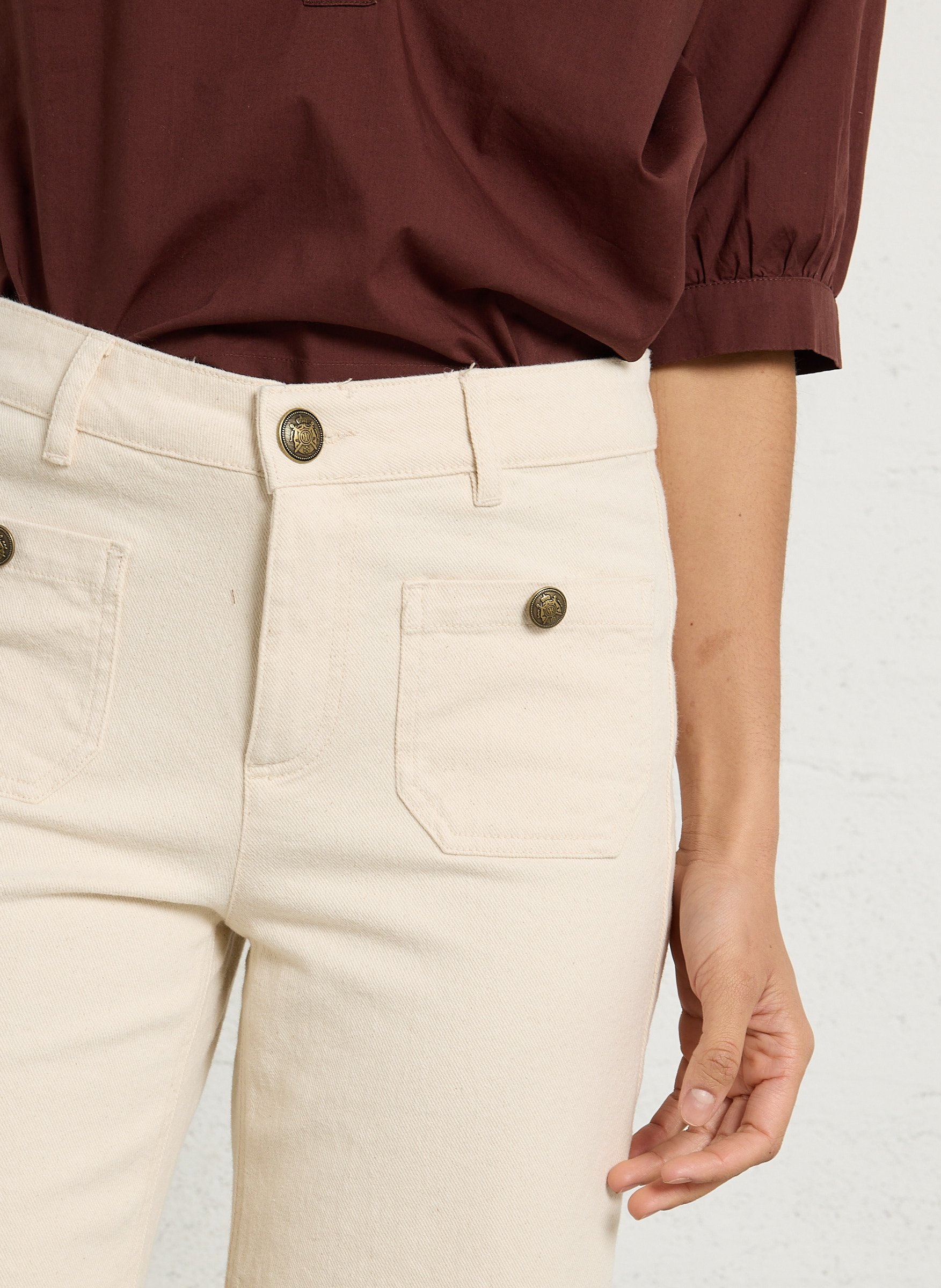 High-waisted cropped straight leg jeans MAISON 123 Beige