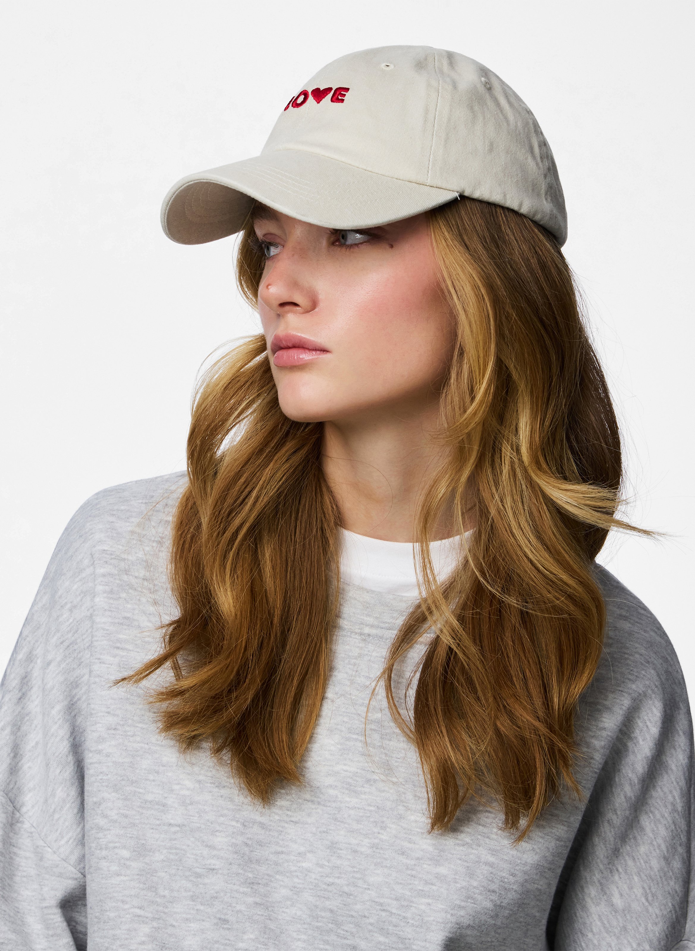 Casquette en coton mélangé brodé PIECES Gris