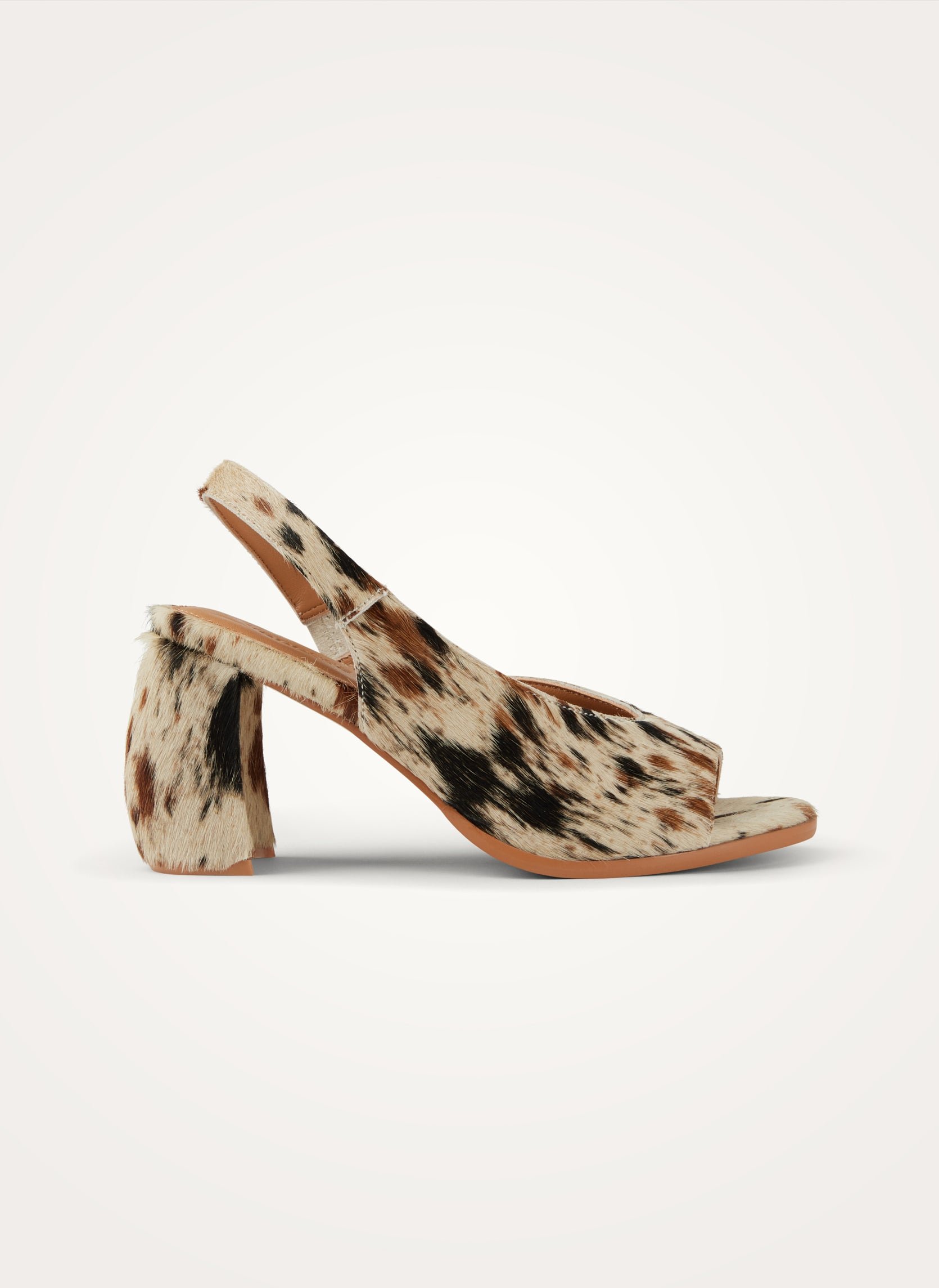 Cow print calf hair ankle strap sandals with demi-lune heel VANESSA WU Multicolored