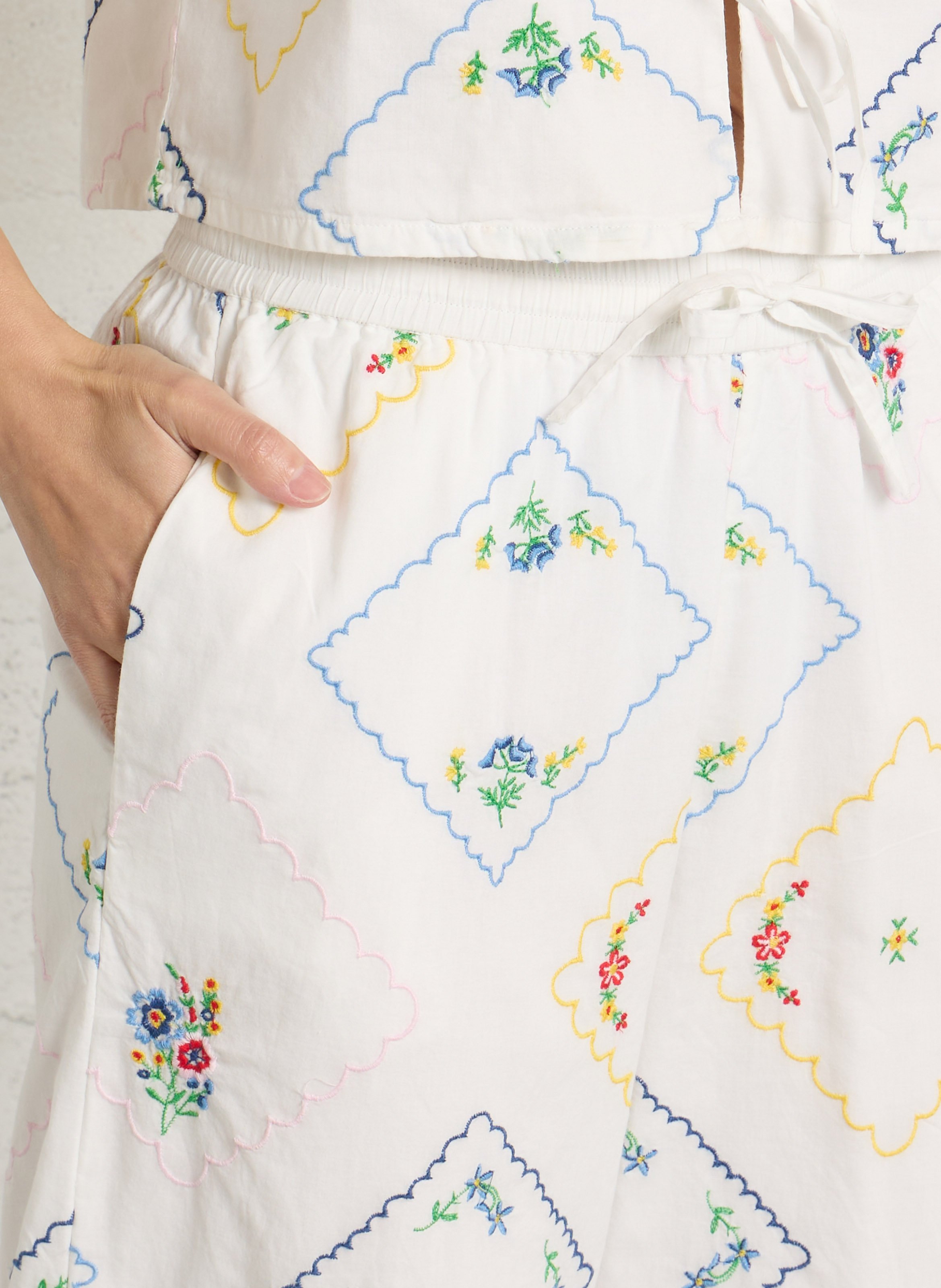 High-waisted wide-leg embroidered pants THE NEW SOCIETY Multicolored