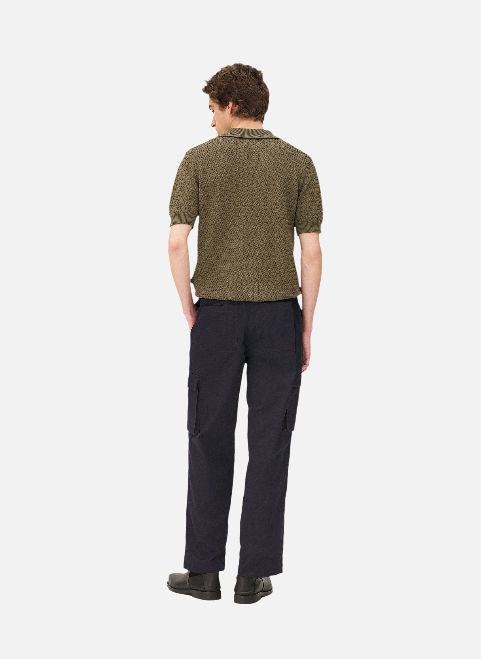 Short-sleeved polo shirt in khaki. Noyoco Green