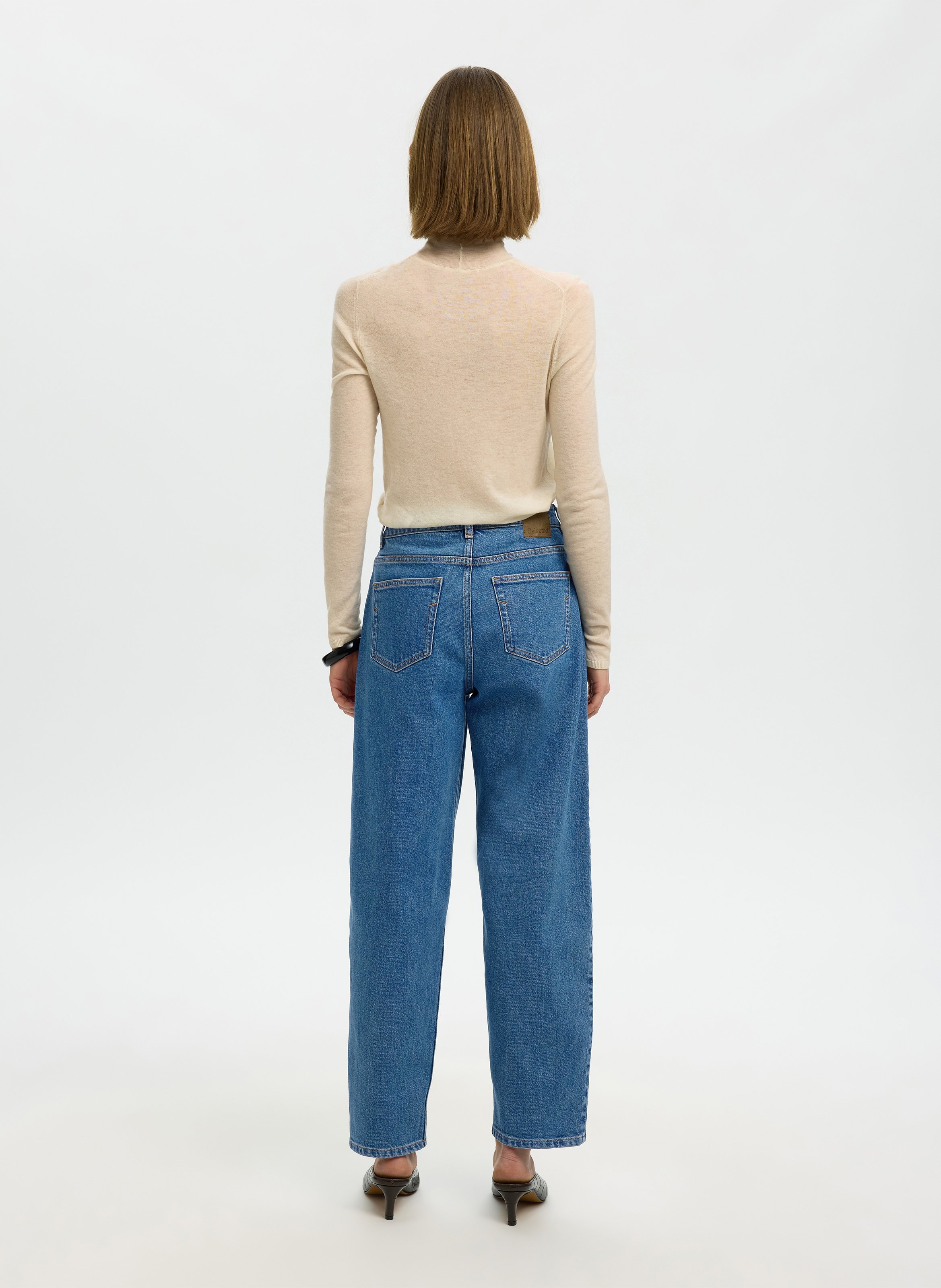 Jean droit taille haute uni SELECTED Bleu