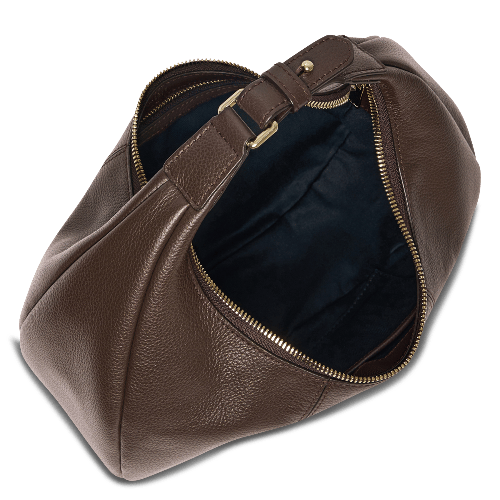 Petit sac hobo zippé en cuir grainé LE TANNEUR Marron