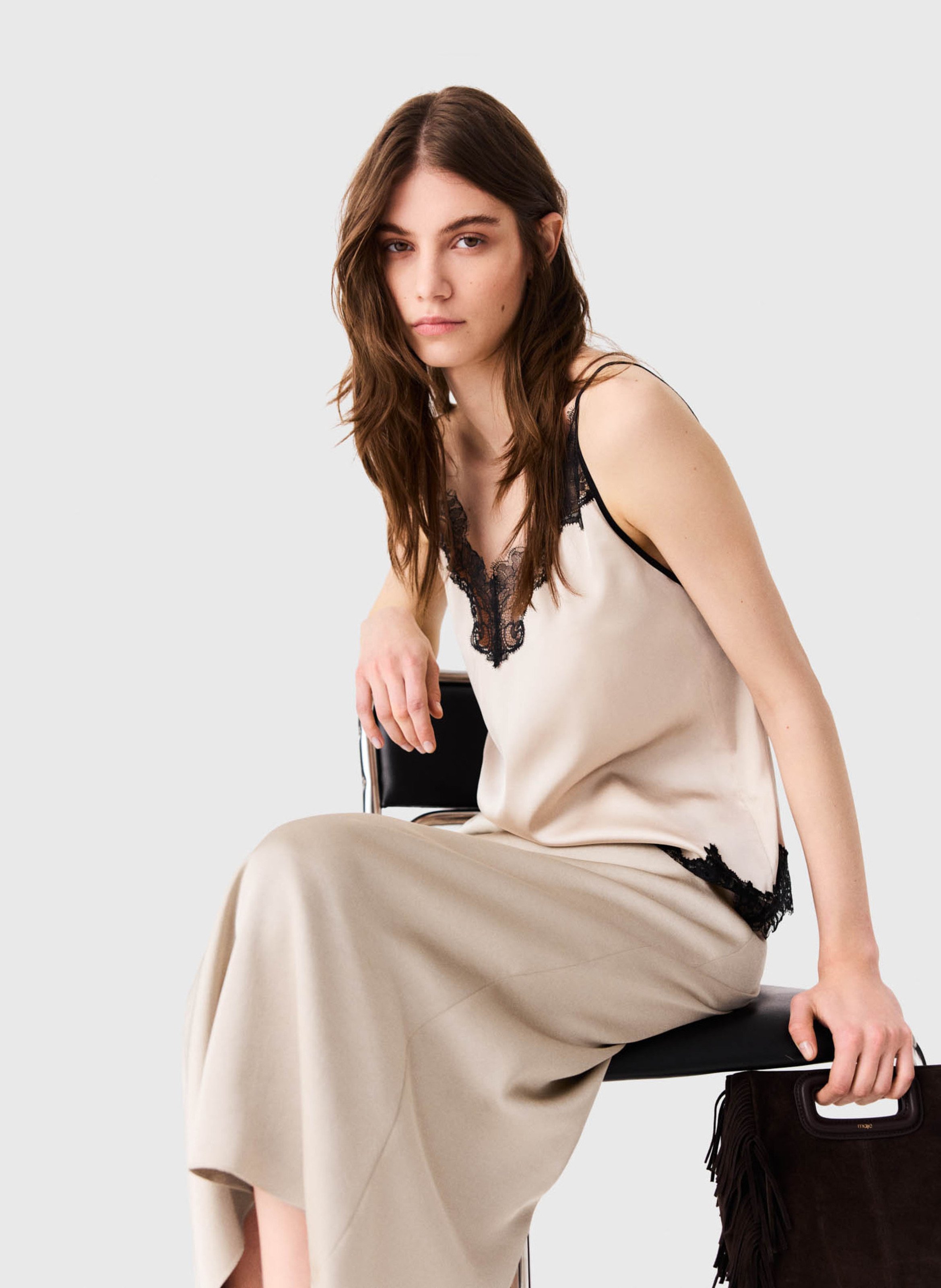 Lange, rechte rok MAJE Beige