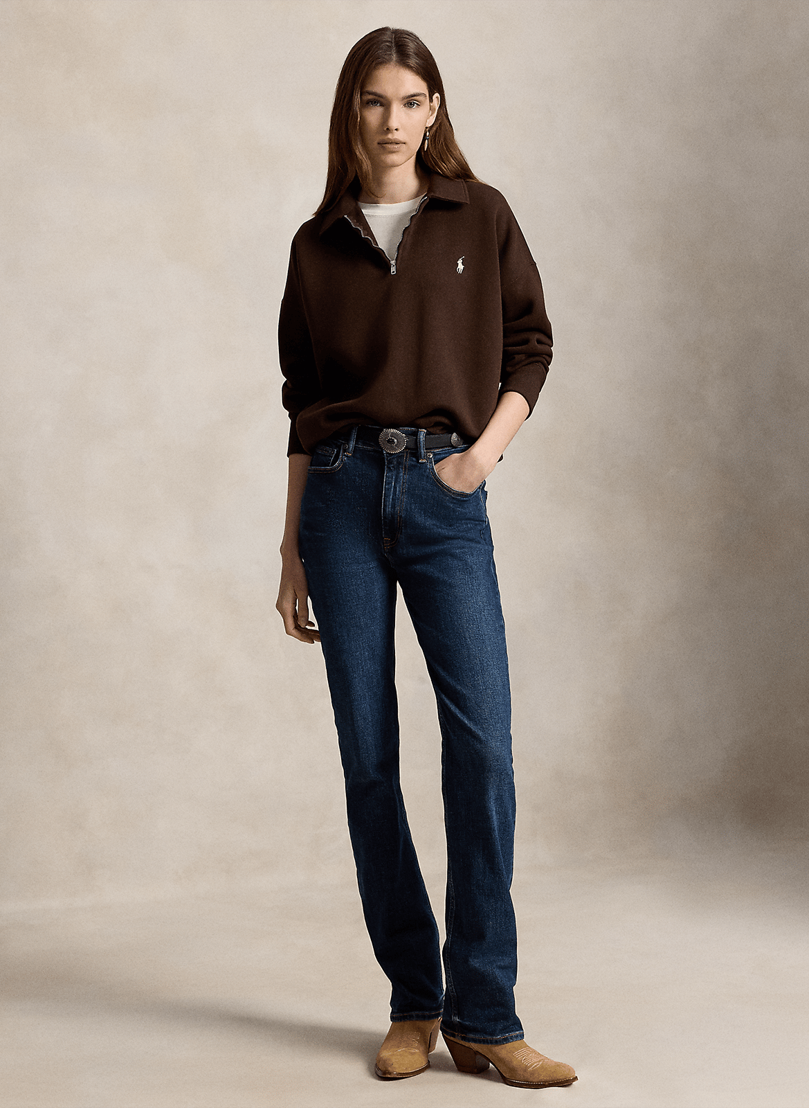 Oversized high-neck sweatshirt in blended cotton. | Brown POLO RALPH LAUREN Women