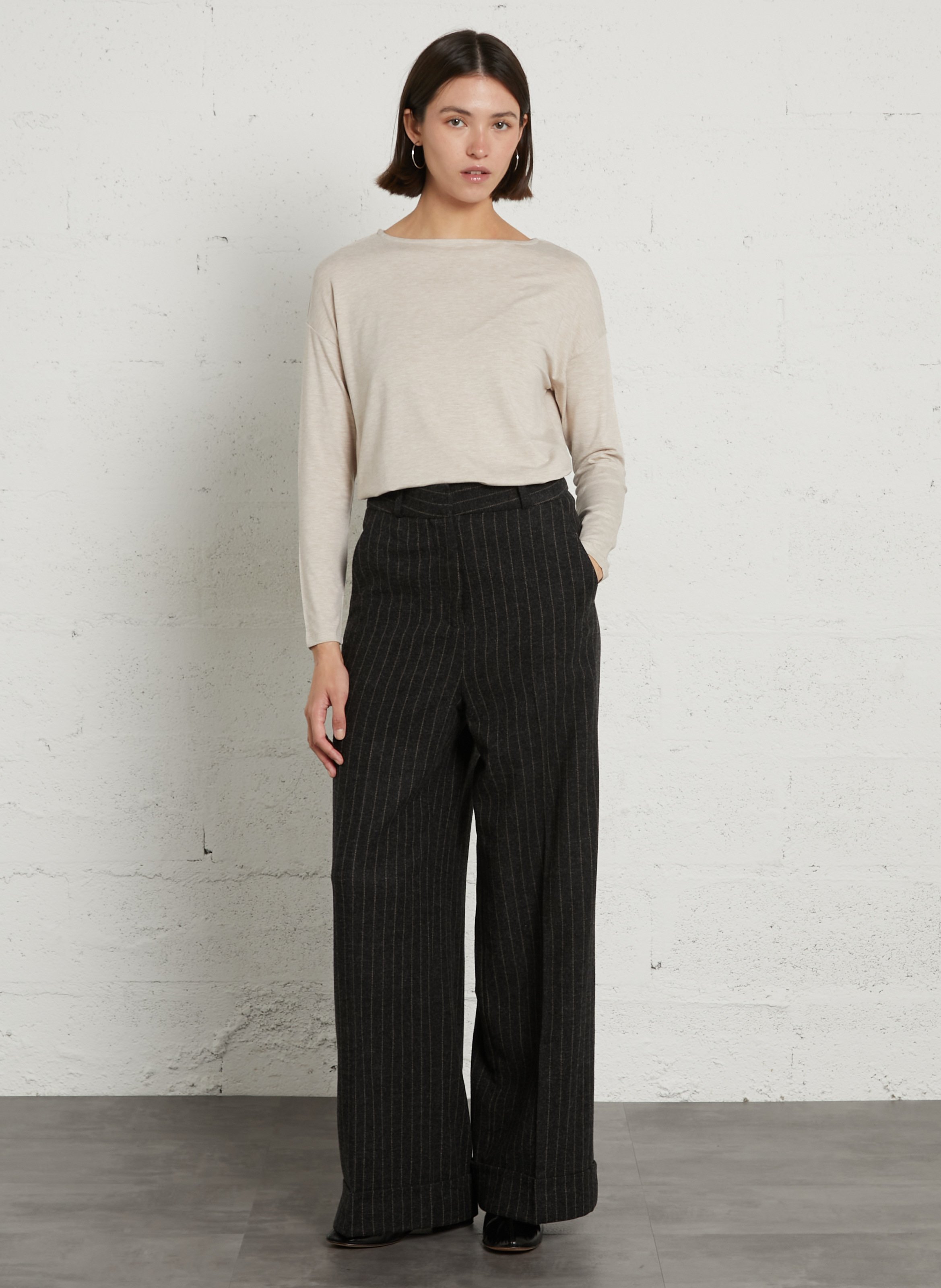 Loose-fitting boat neck t-shirt MAJESTIC FILATURES Beige
