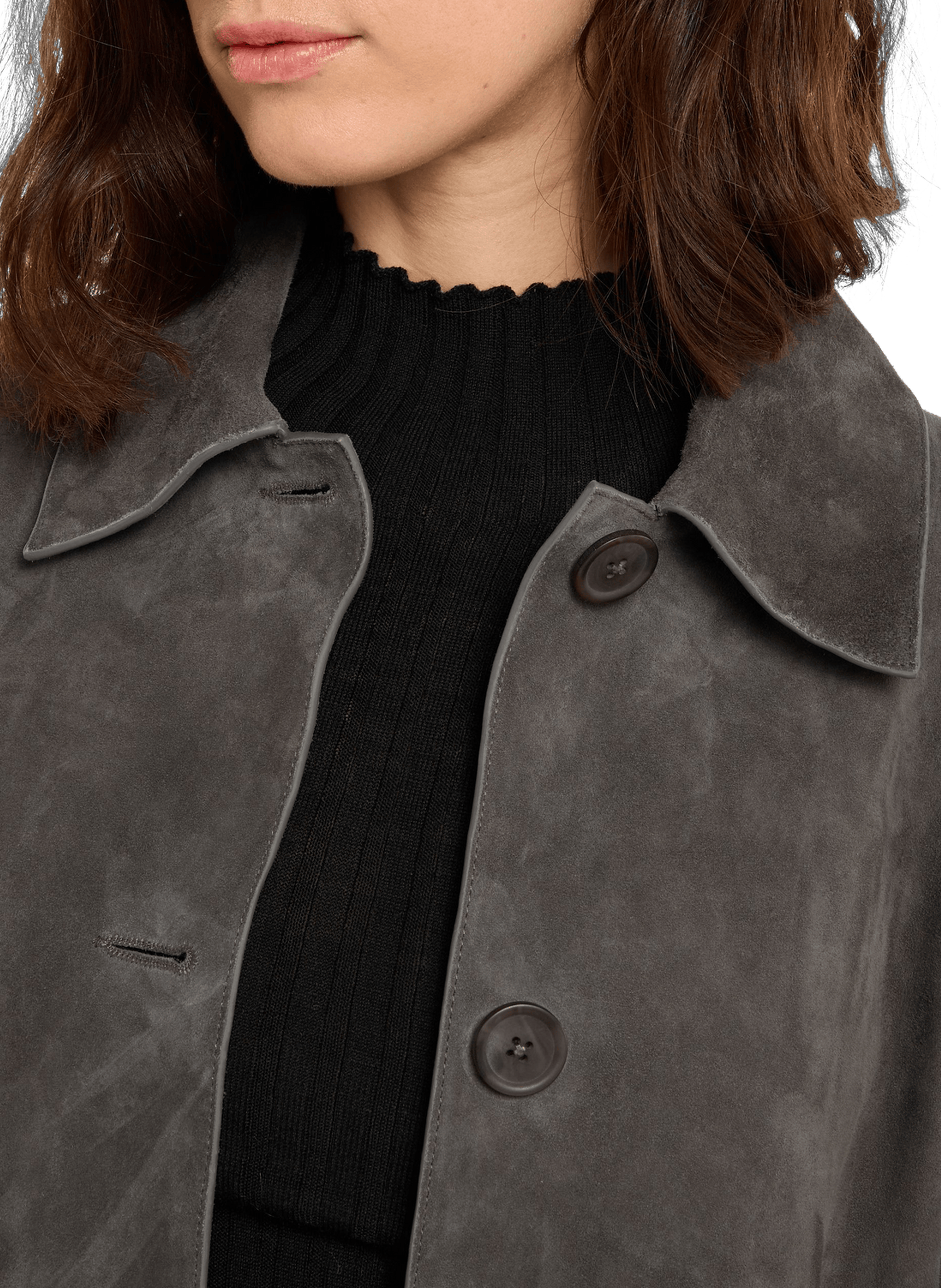 Long suede leather jacket ucara in goat suede SAISON 1865 Grey
