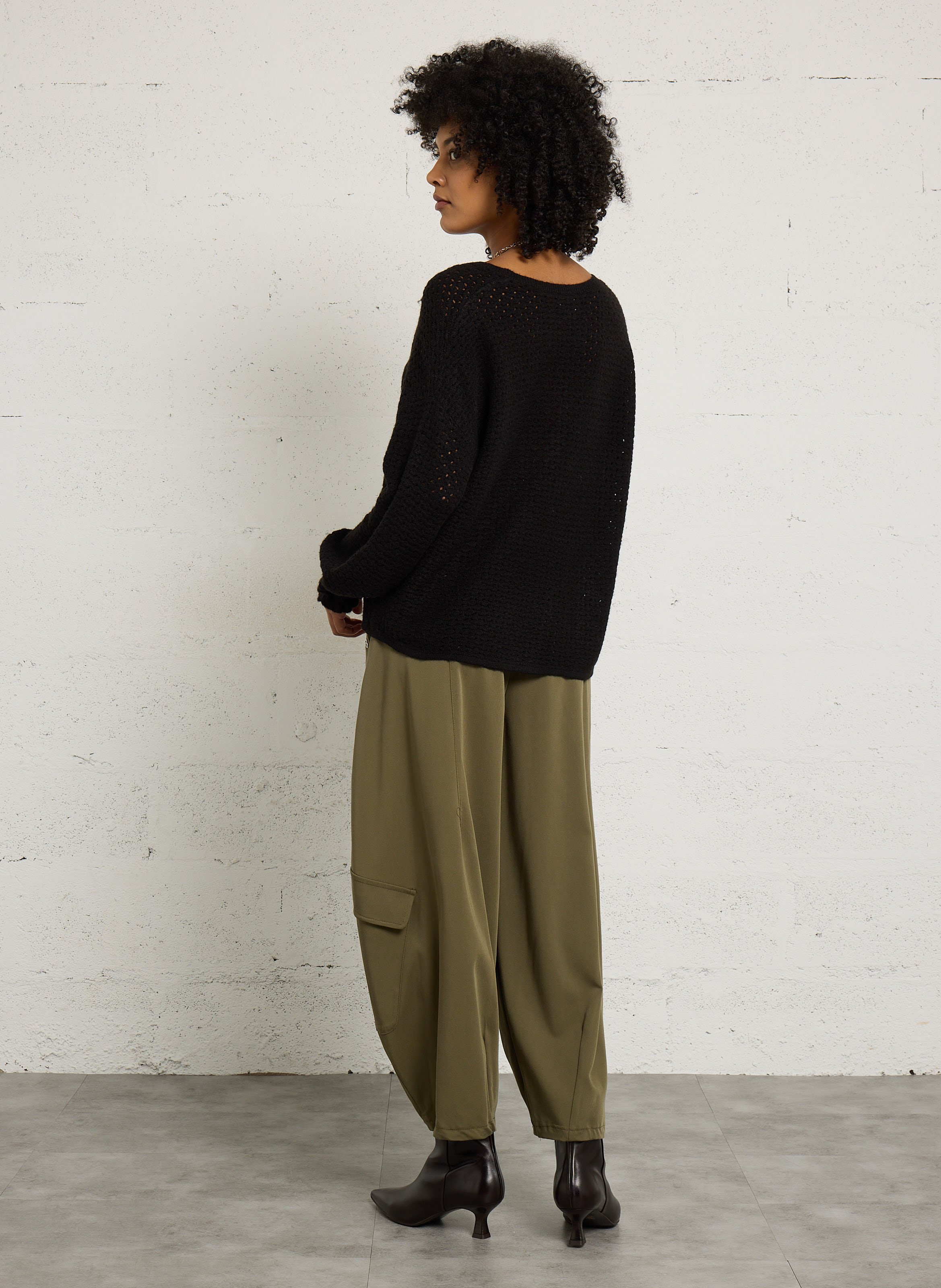 Oversized openwork V-neck sweater LA PETITE ETOILE Black