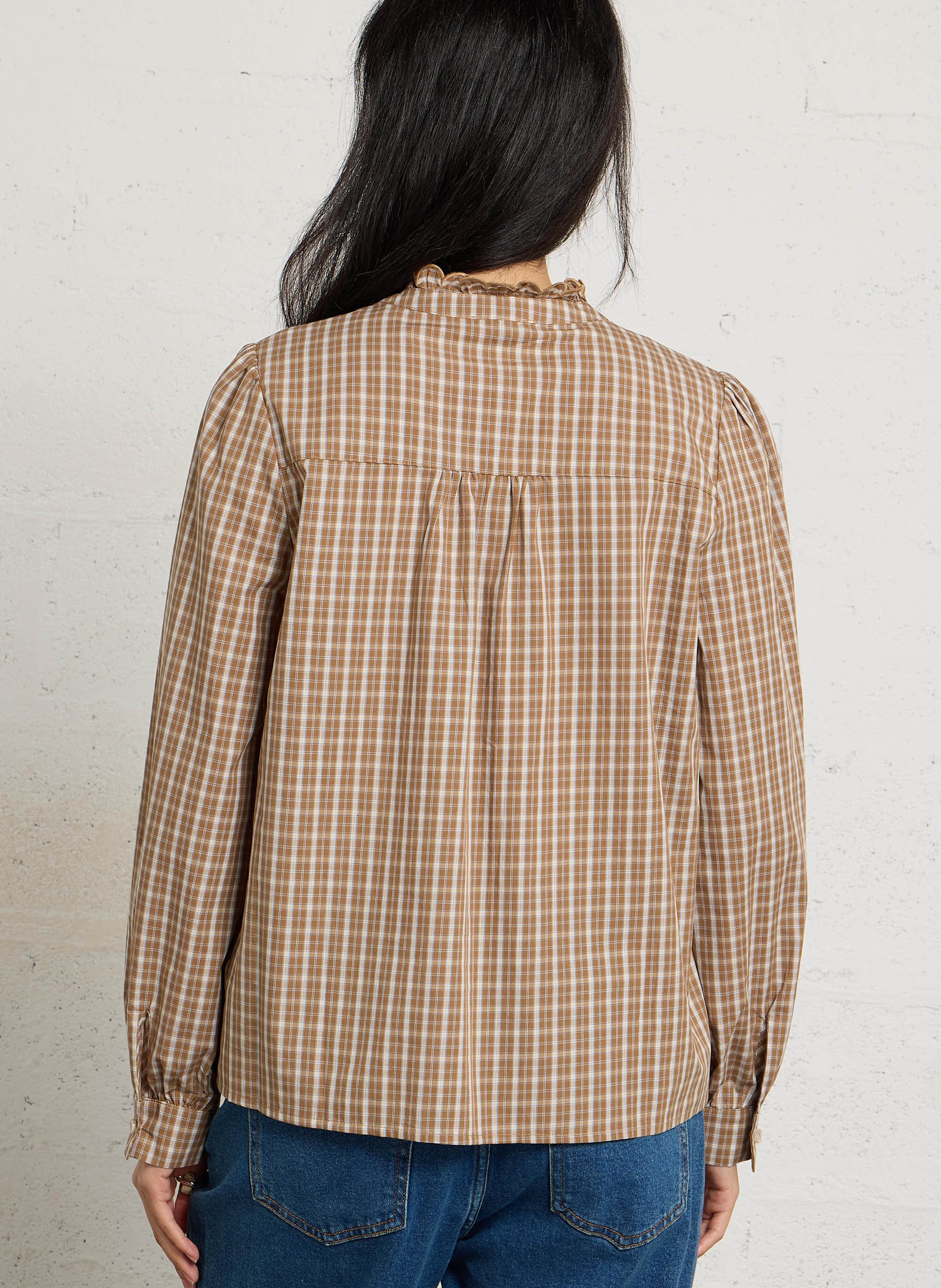 Blouse à carreaux en coton LA PETITE ETOILE Marron