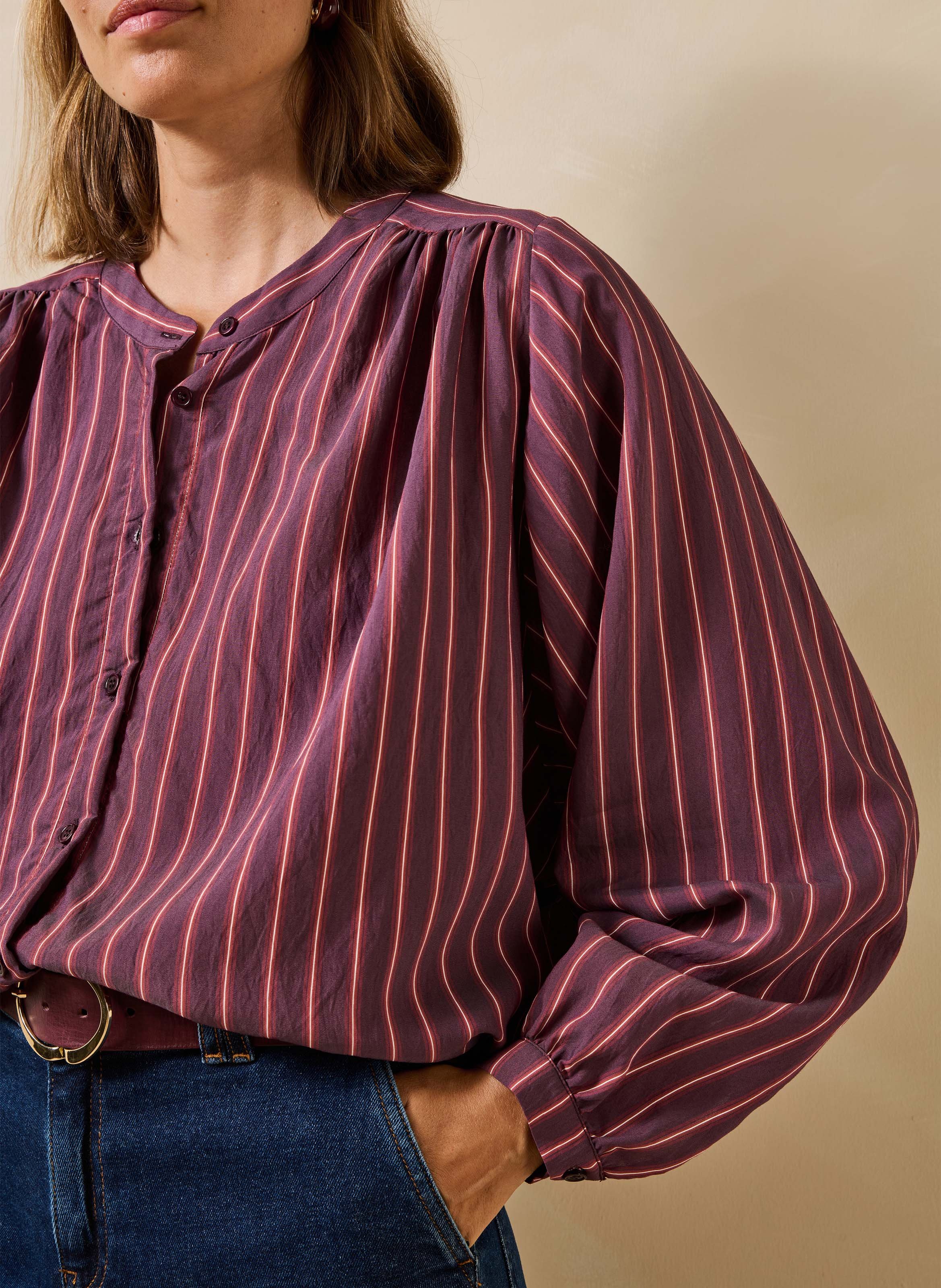 Gestreiftes Hemd mit Mao-Kragen LA FEE MARABOUTEE Violett