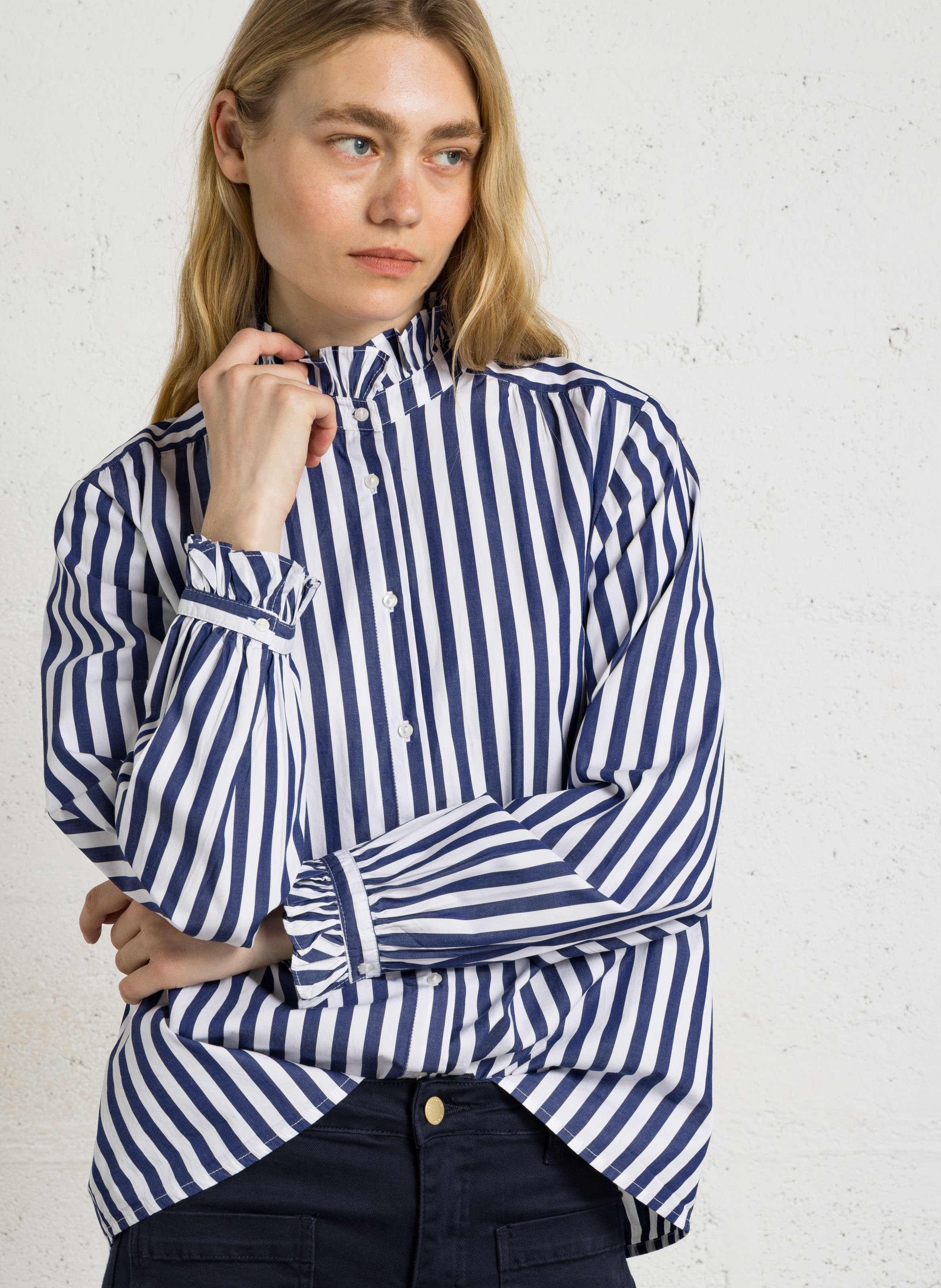 Chemise droit à rayures en coton SUD EXPRESS Bleu