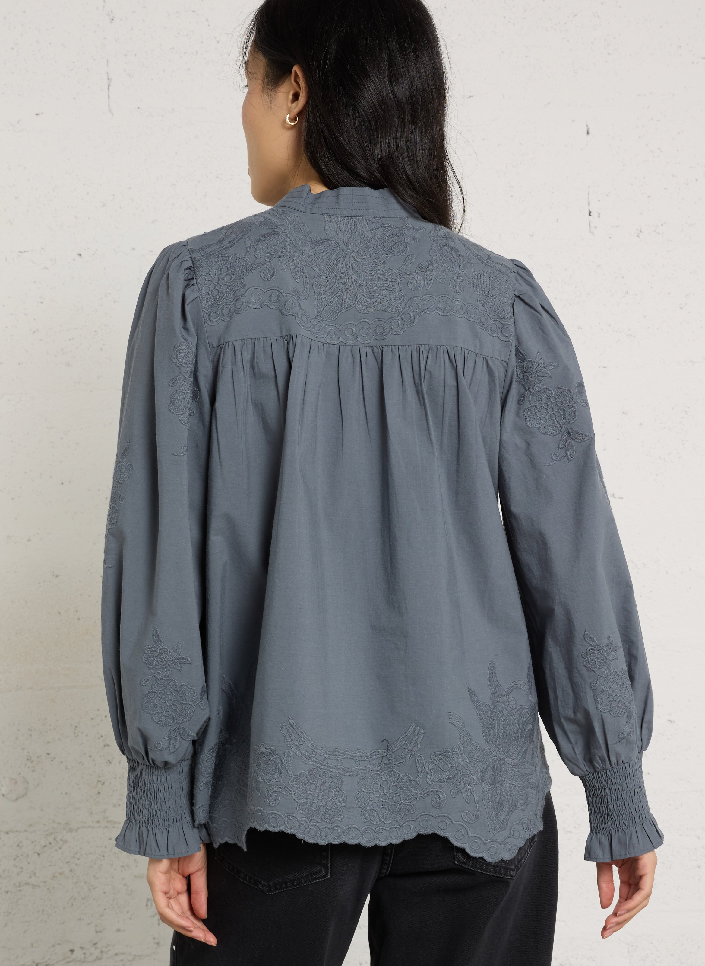 Blouse col à nouer brodée SUD EXPRESS Gris