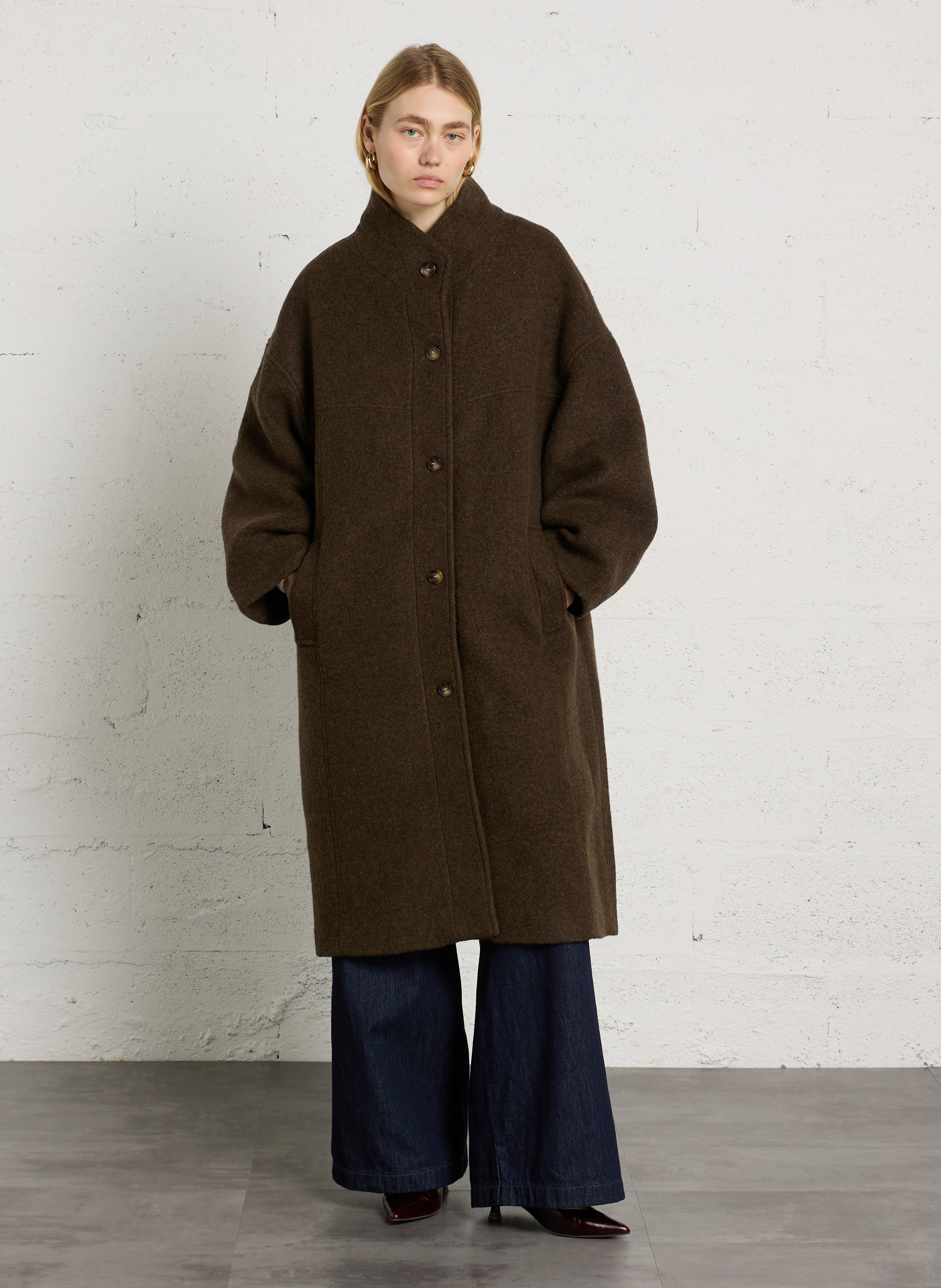 Long oversized wool-mix coat SEE U SOON Brown
