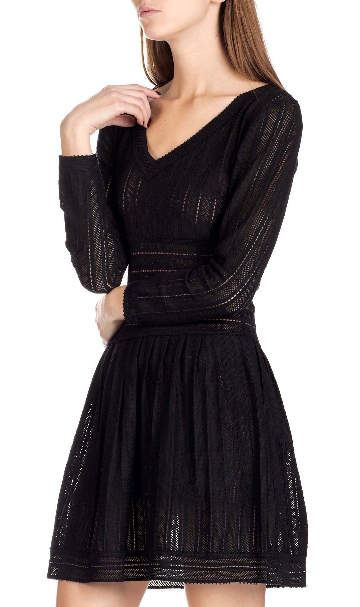 Paz short open-work crotchet-knit dress with belt SWILDENS Black