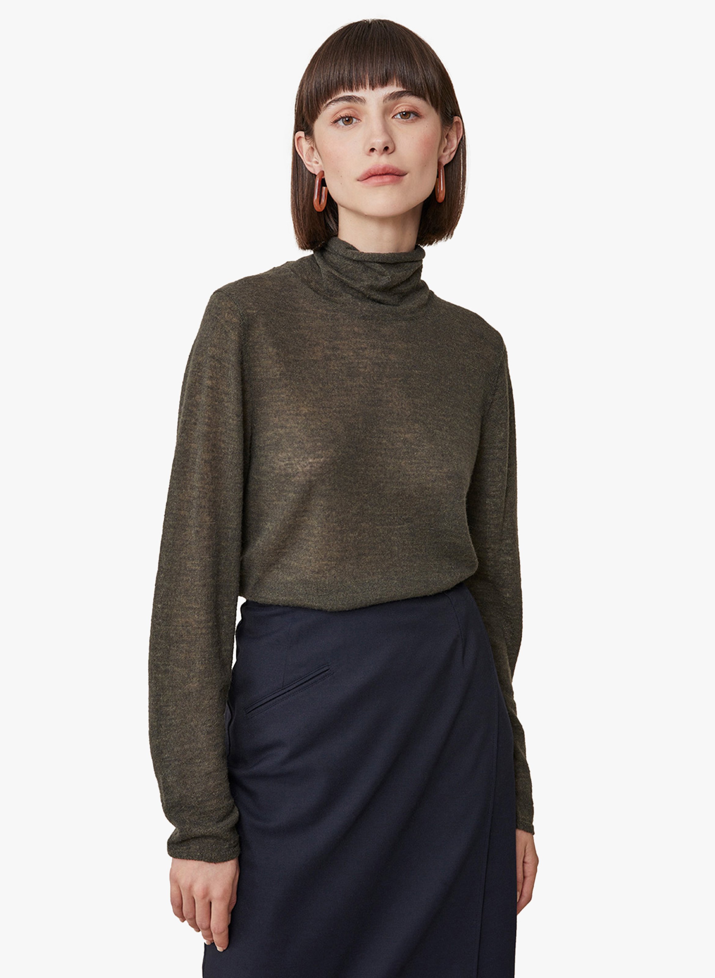 Khaki Wool blend polo neck jumper