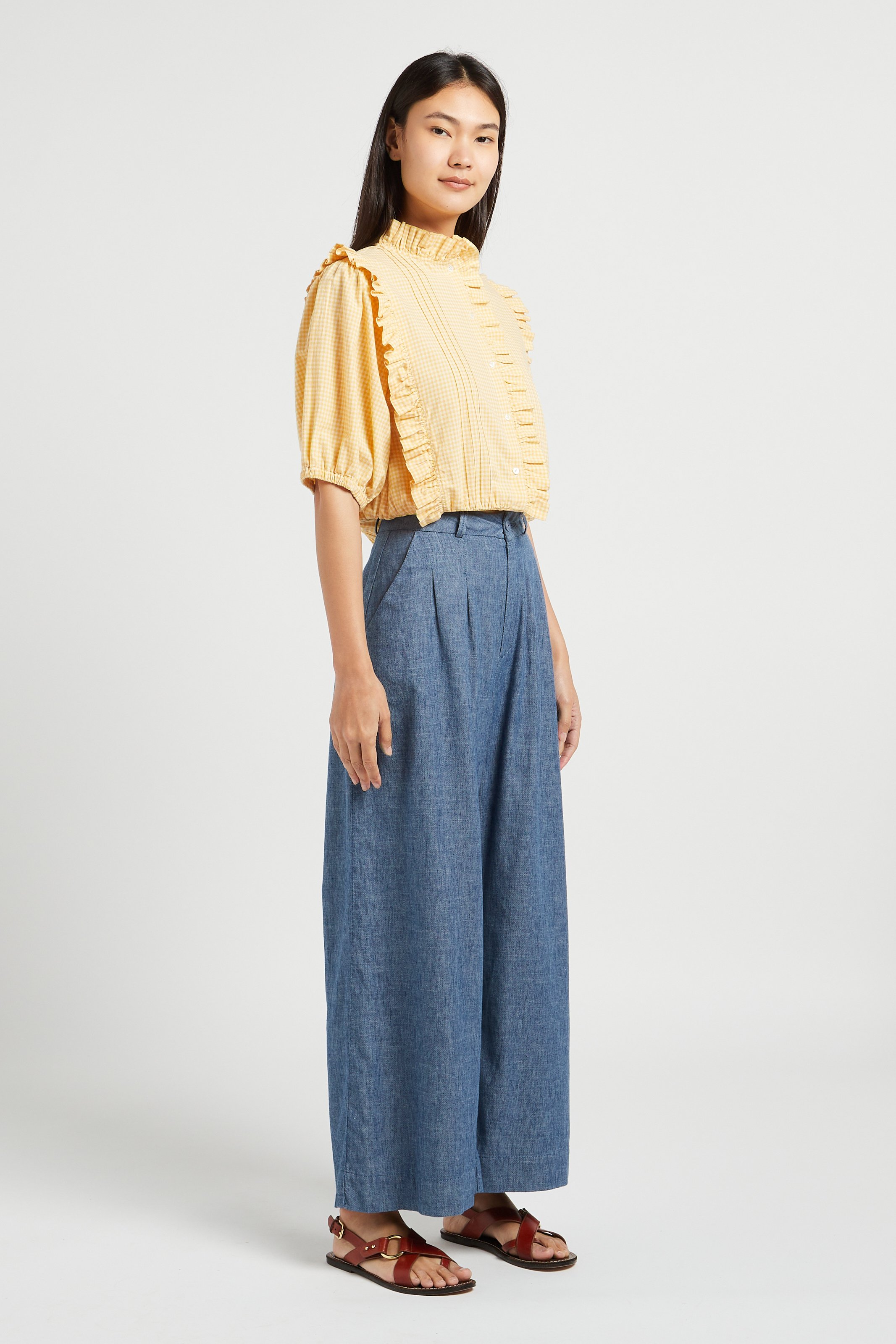 High-neck cotton blouse with ruffles EMILE ET IDA Yellow