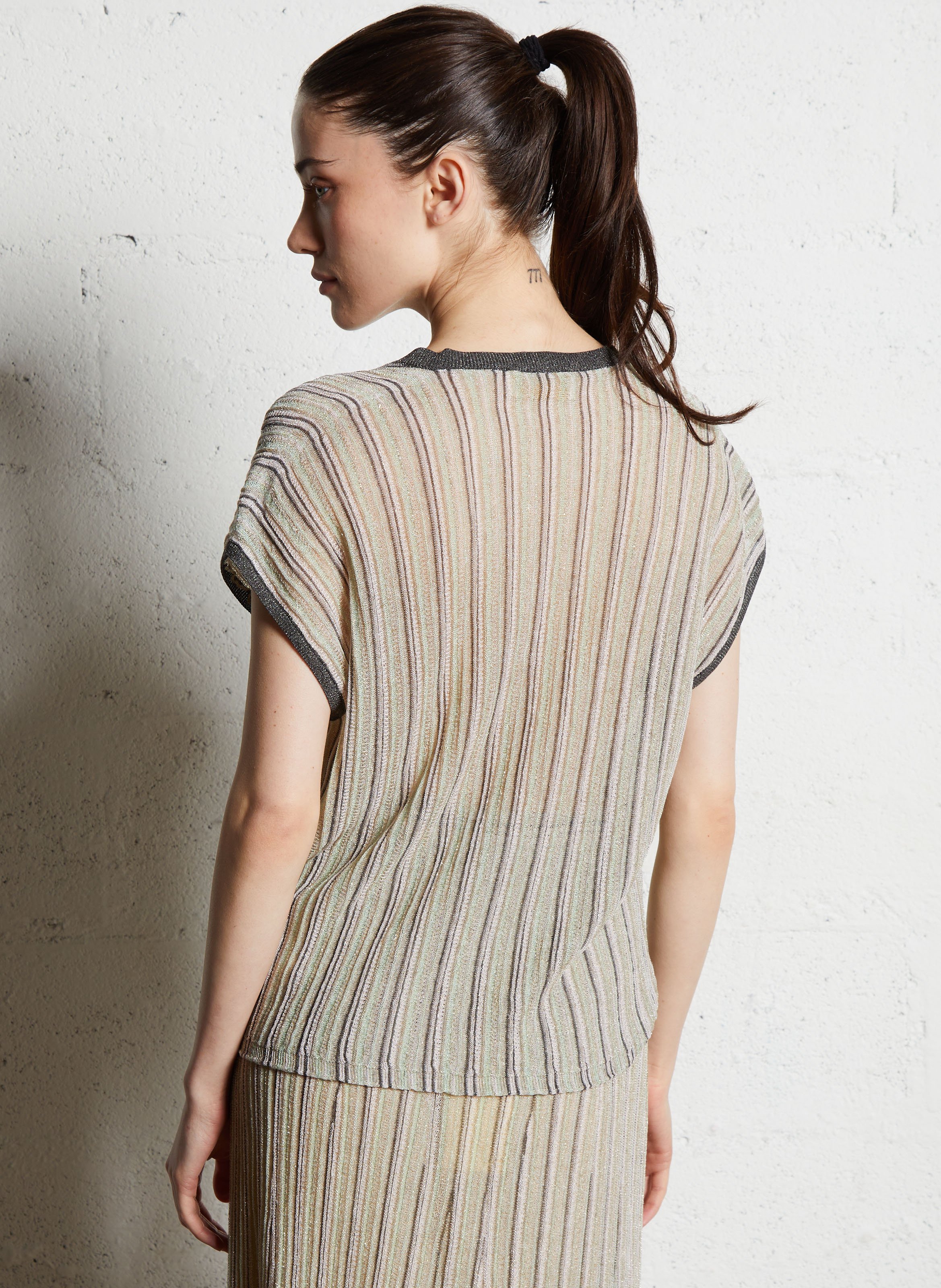 Pull col V pailleté MOMONI Beige