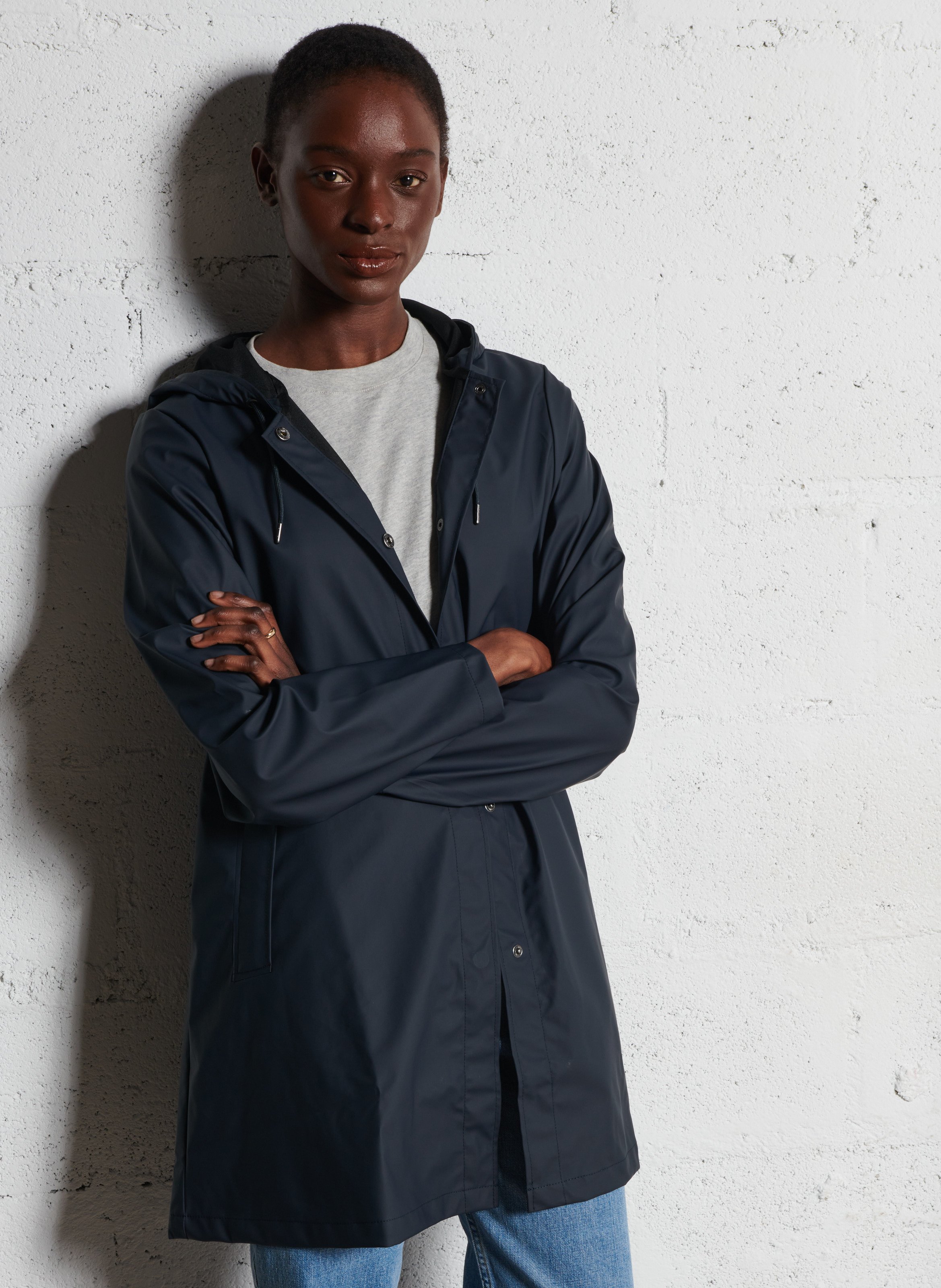 Hooded straight raincoat RAINS Blue