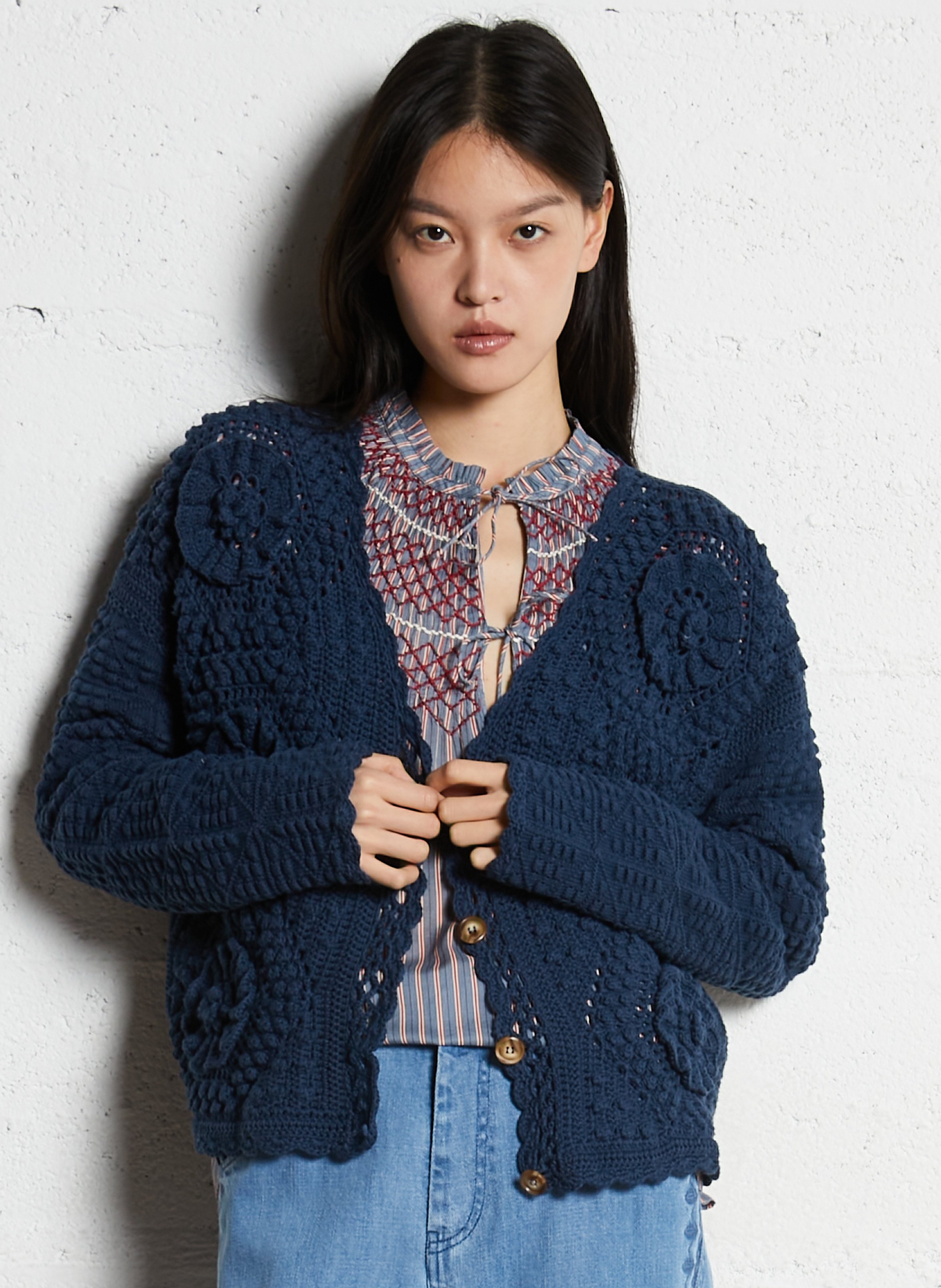 Massachusetts V-neck cotton cardigan LOUISE MISHA Blue