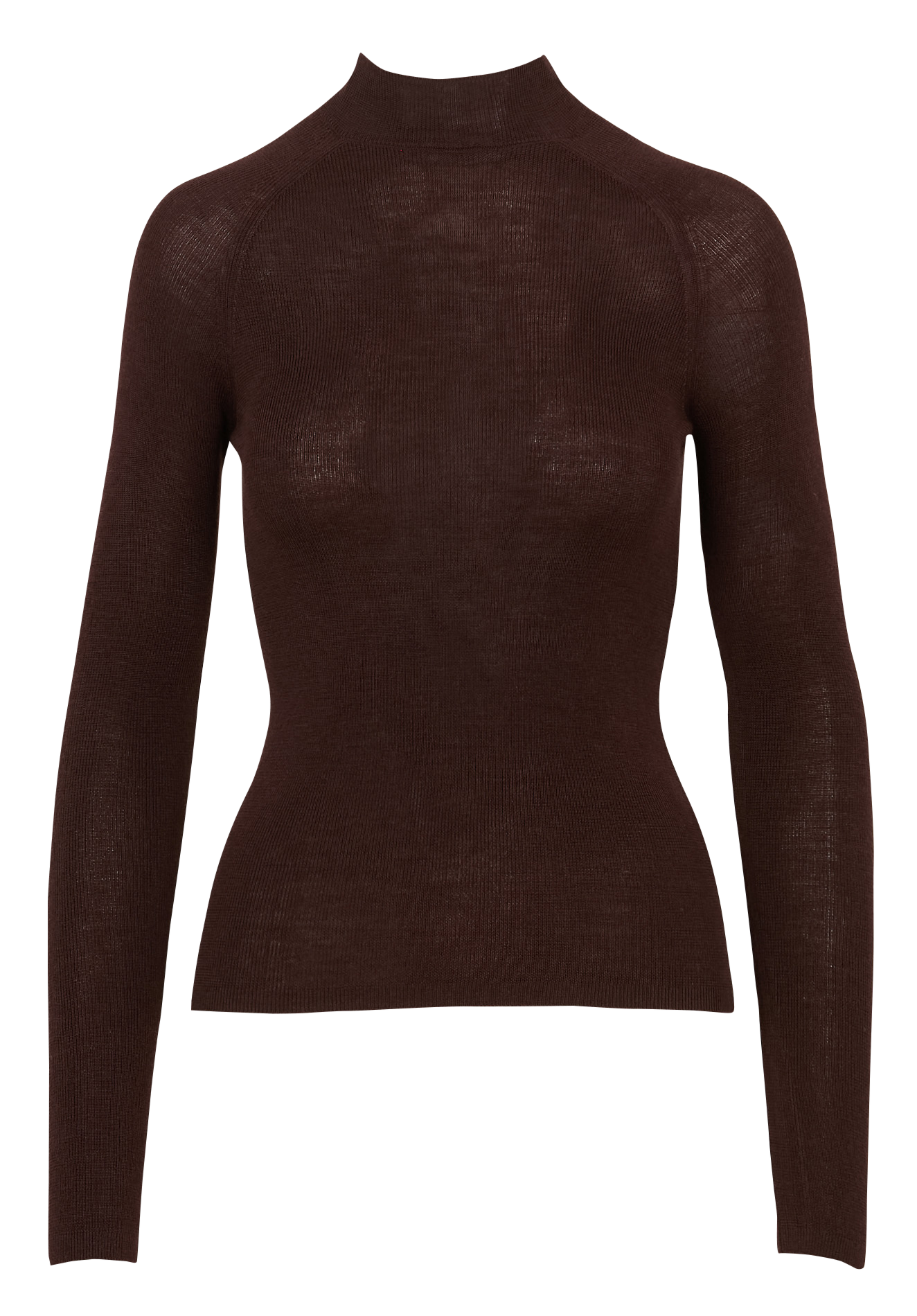 Pull fin col montant en laine et soie MAJESTIC FILATURES Marron