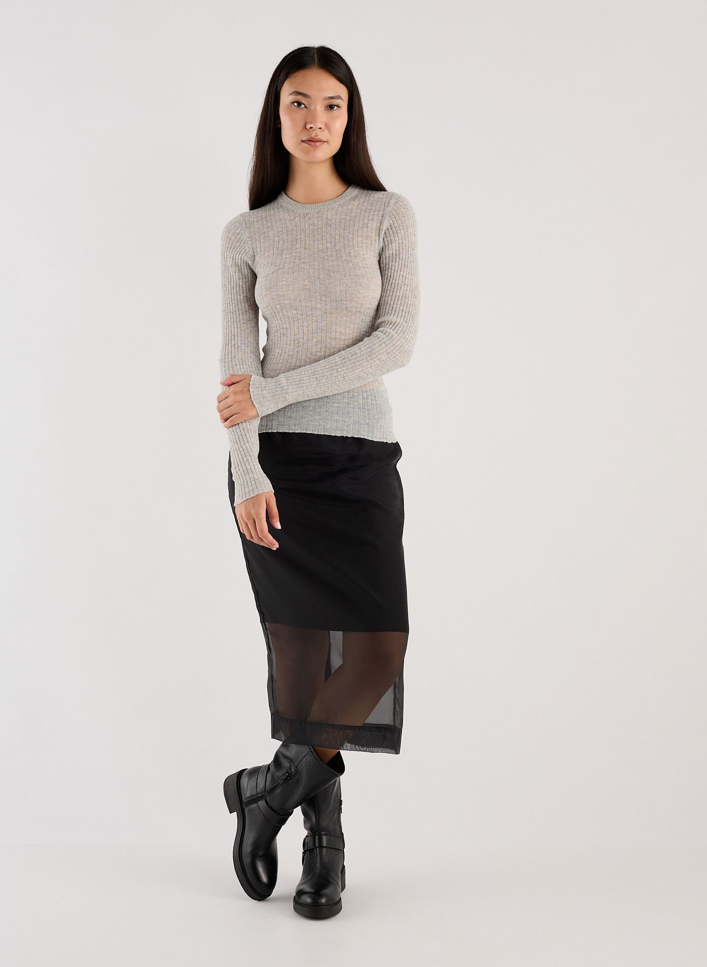 Rundhalsausschnitt Pullover in Uni mit Rippenmuster SAISON 1865 Grau