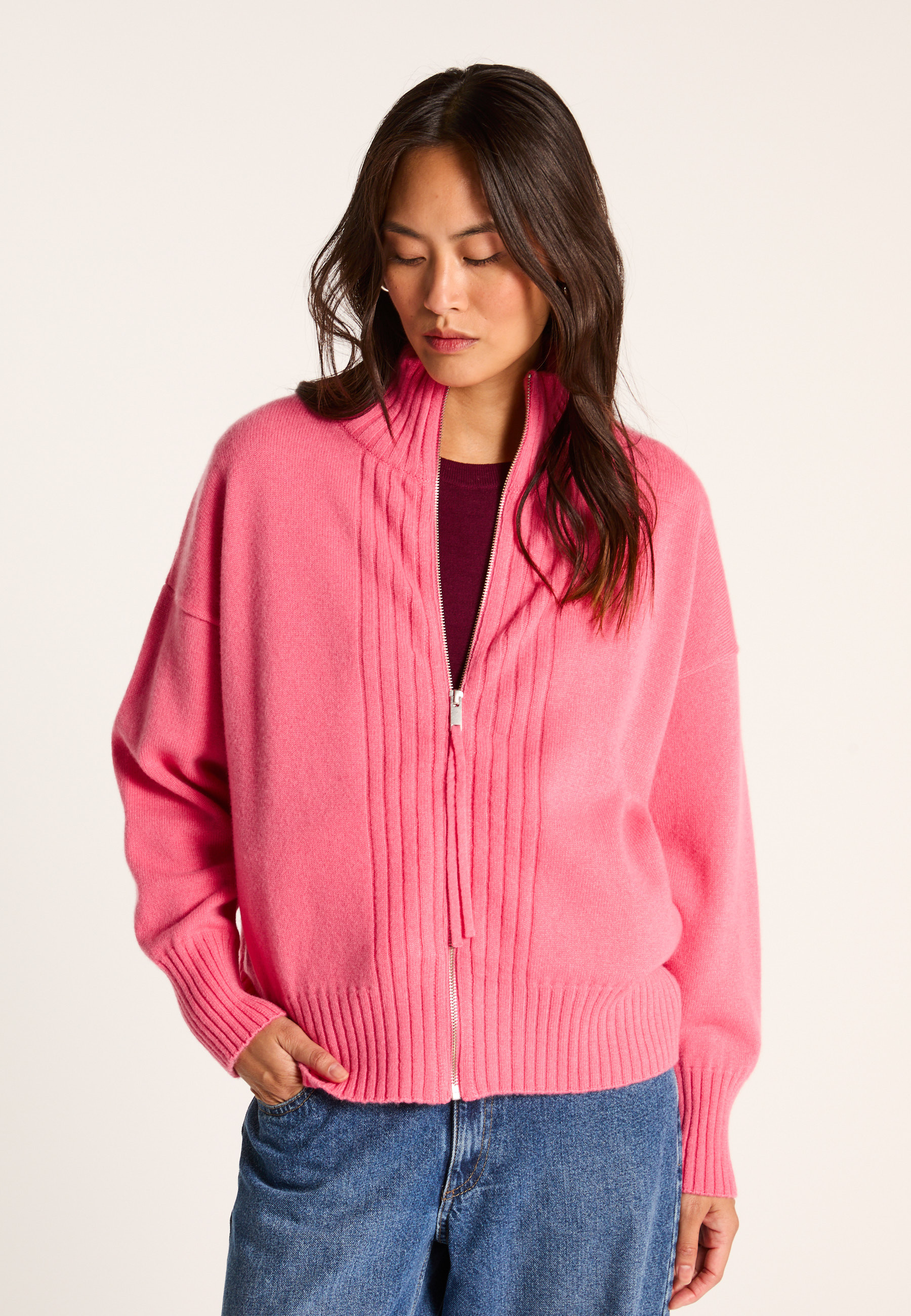 Zipped cashmere cardigan MAISON MONTAGUT Pink