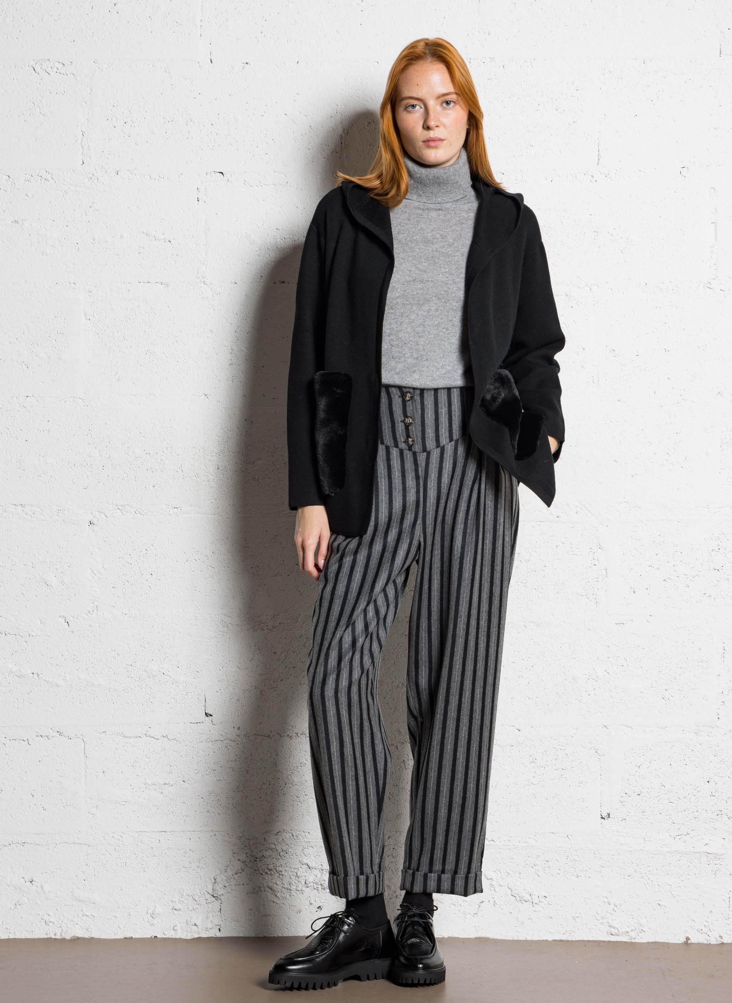 Gilet oversize à capuche en laine mélangée BERENICE Noir