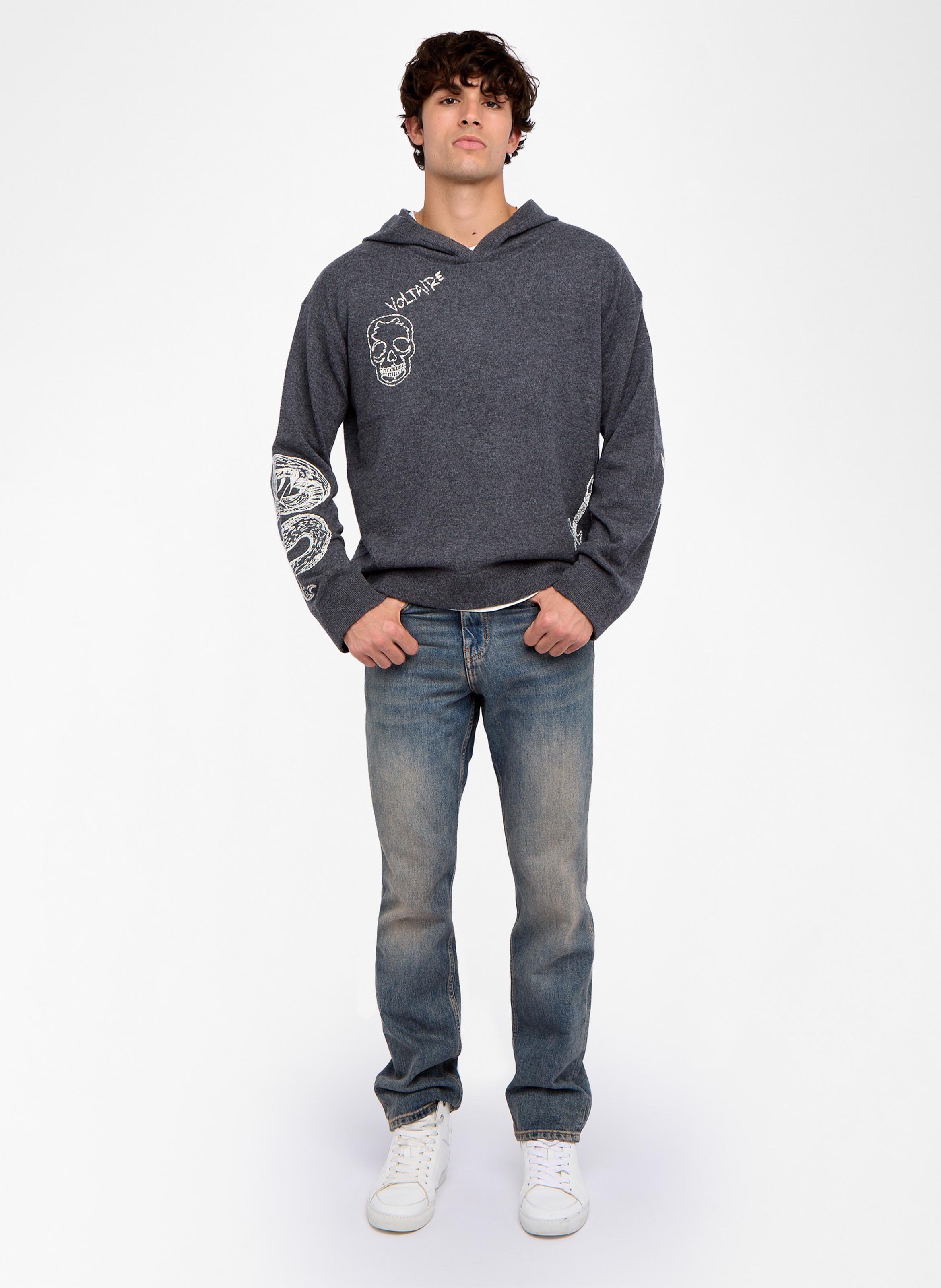 Caissa - Wollstrickpullover mit V-Ausschnitt und Details ZADIG&VOLTAIRE Grau