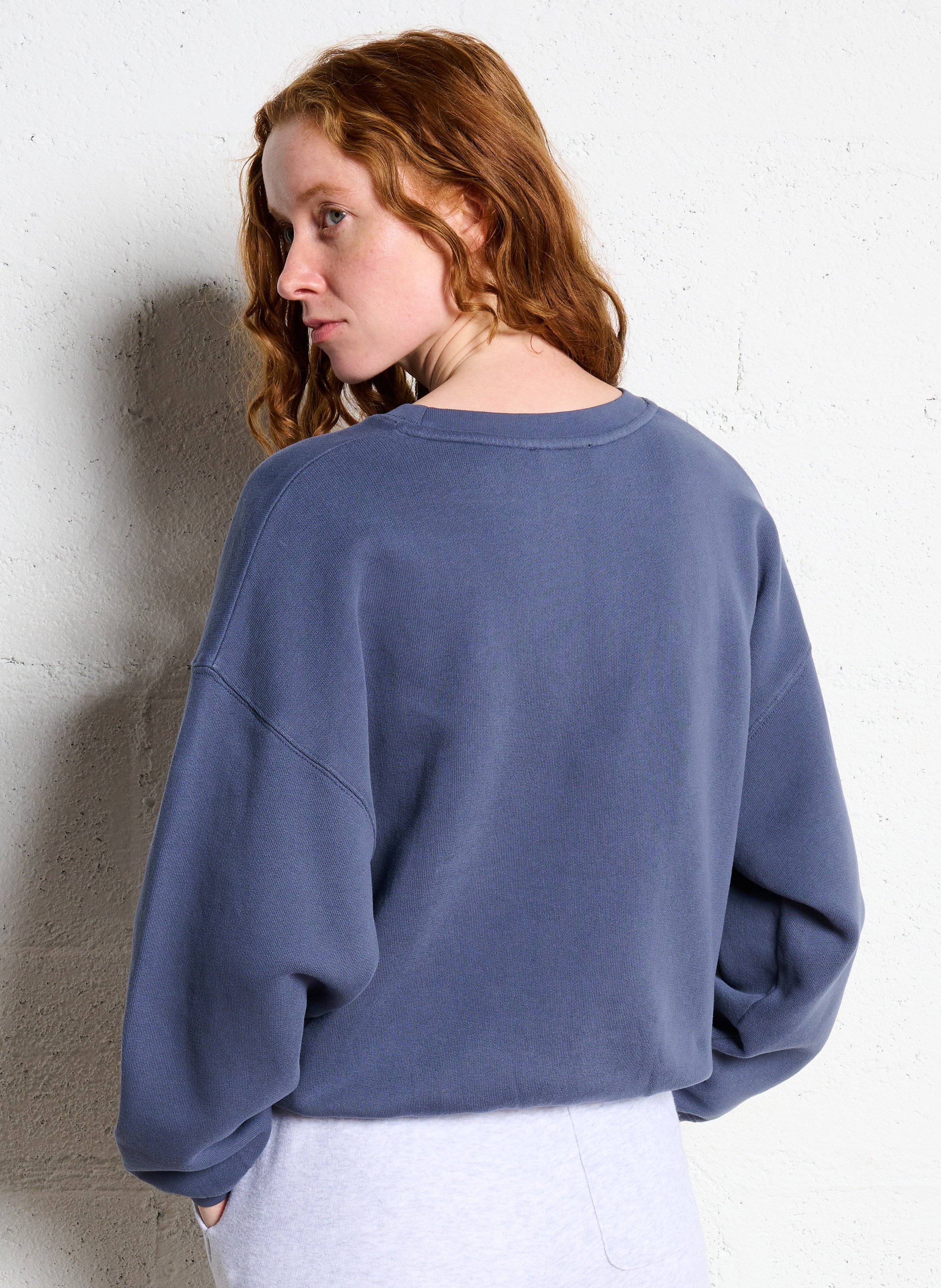 Short round-neck cotton-blend sweatshirt AMERICAN VINTAGE Blue