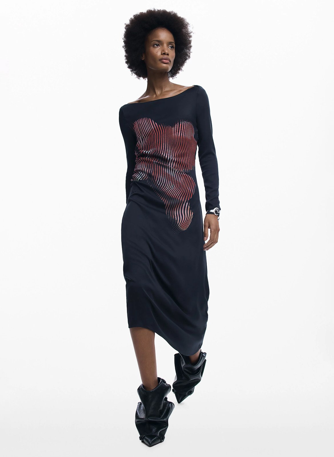 Robe midi col bateau  DESIGUAL Noir