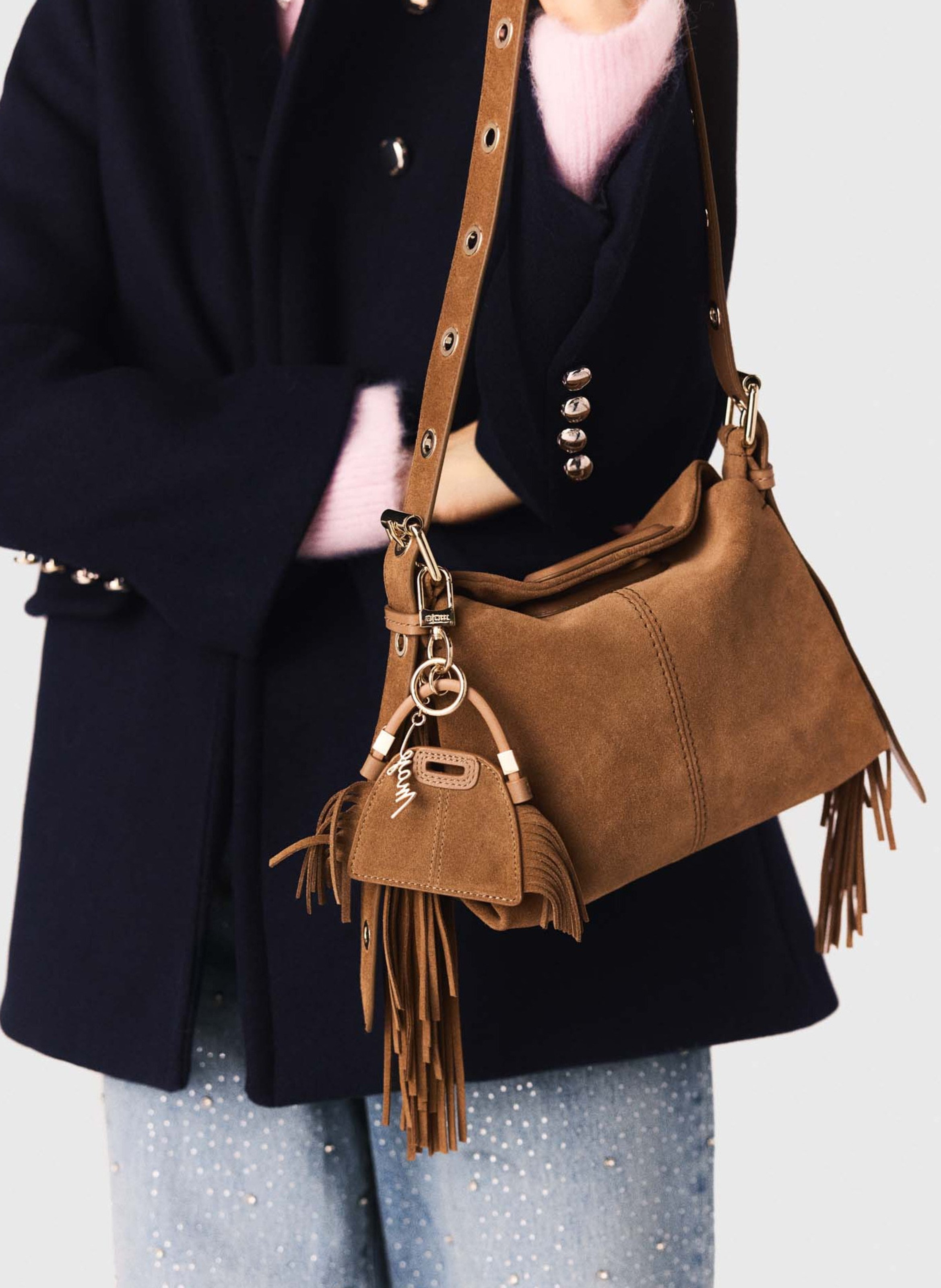 Tasje met franjes en spiegel MAJE Bruin