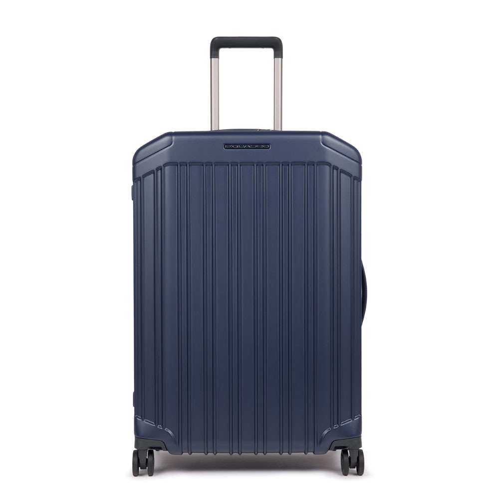 Medium-sized hardshell four-wheel trolley with TSA lock PIQUADRO Blue