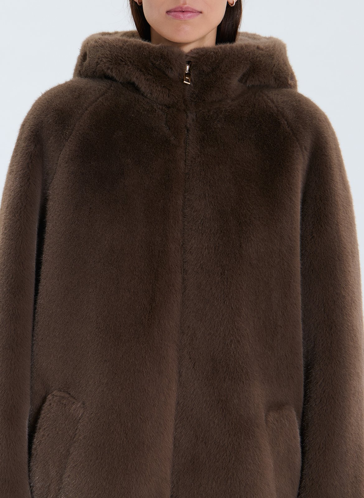 Round neck faux fur coat ZAPA Brown