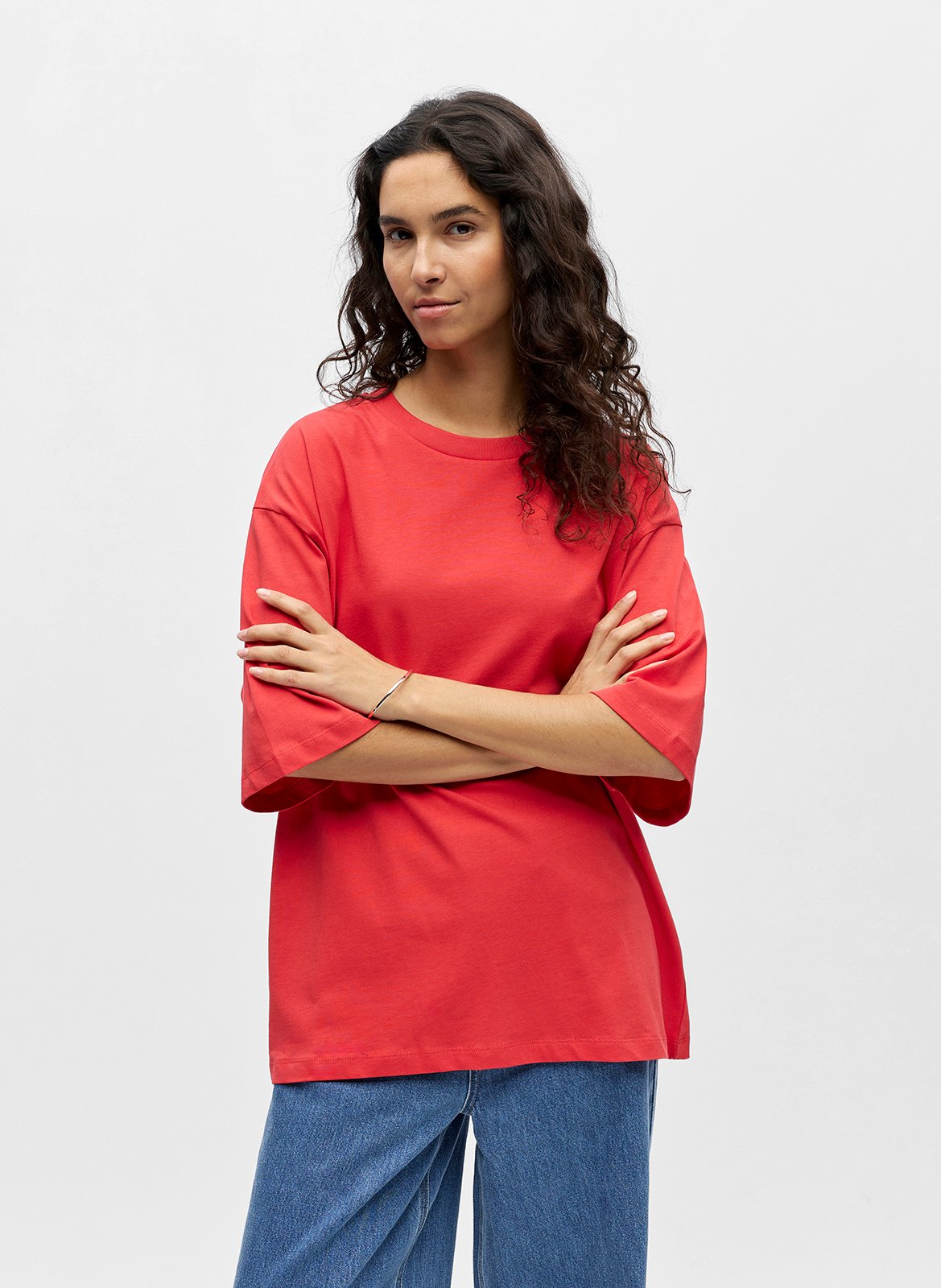 Tee-shirt col rond en coton bio mélangé OBJECT Rouge