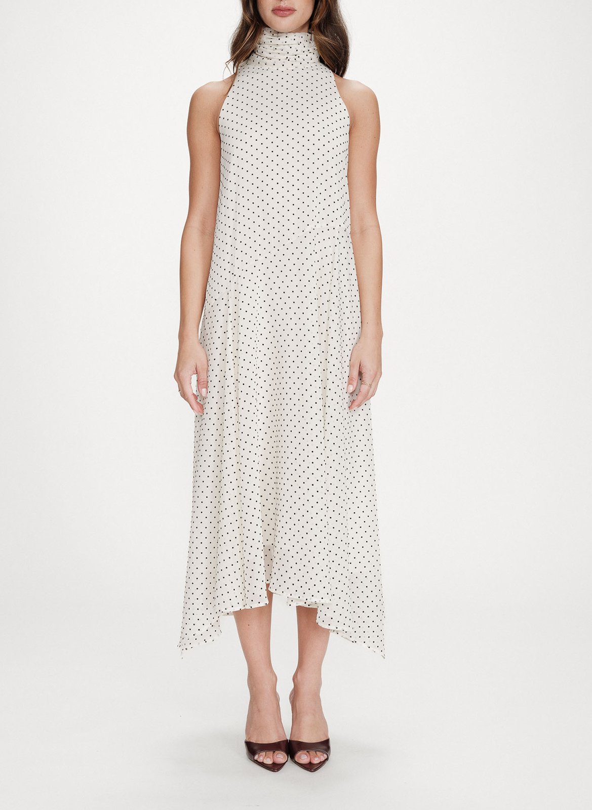 Robe asymétrique sans manches à pois GRACE ET MILA Beige