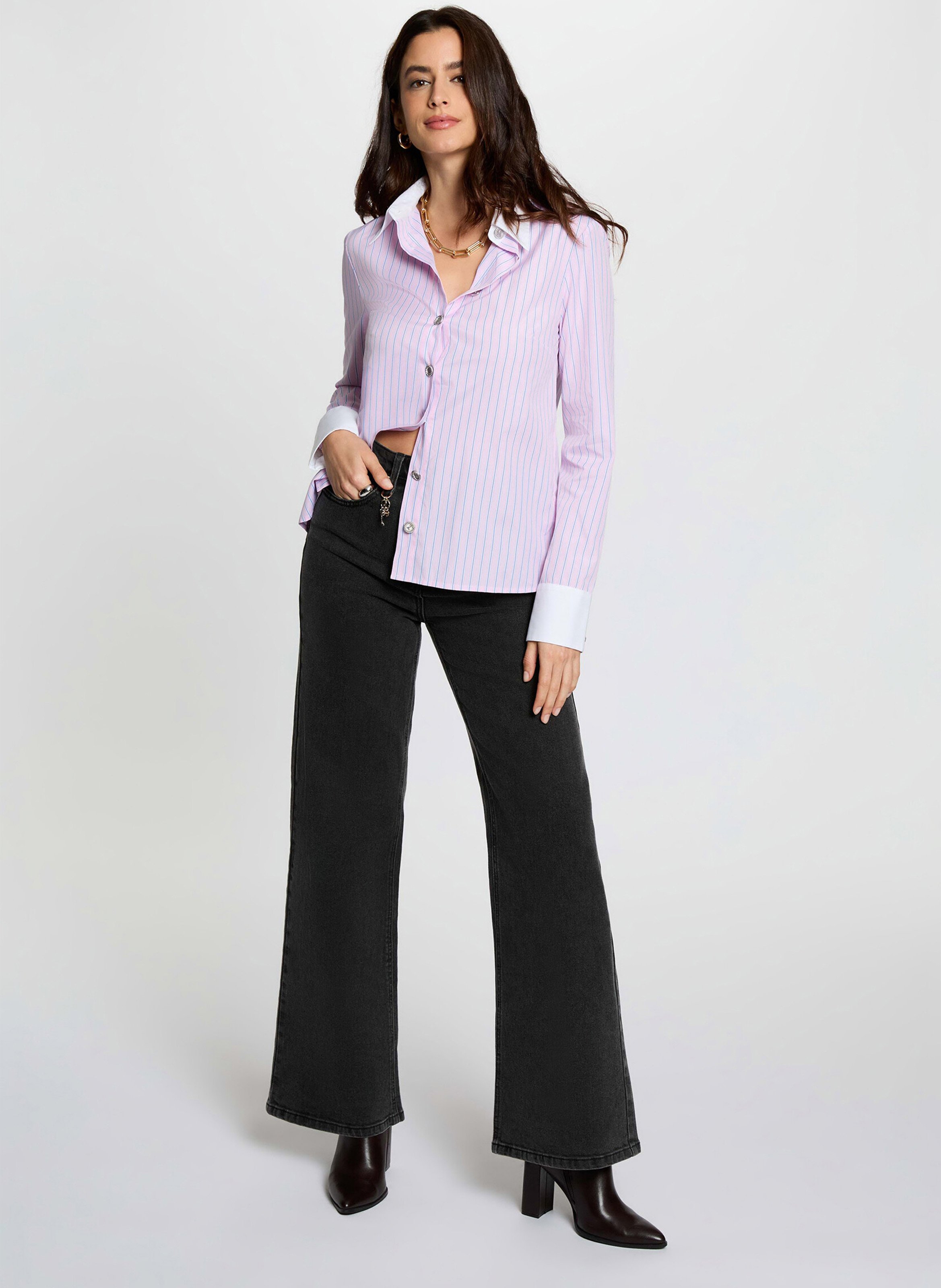 Jean évasé taille haute uni MORGAN Noir