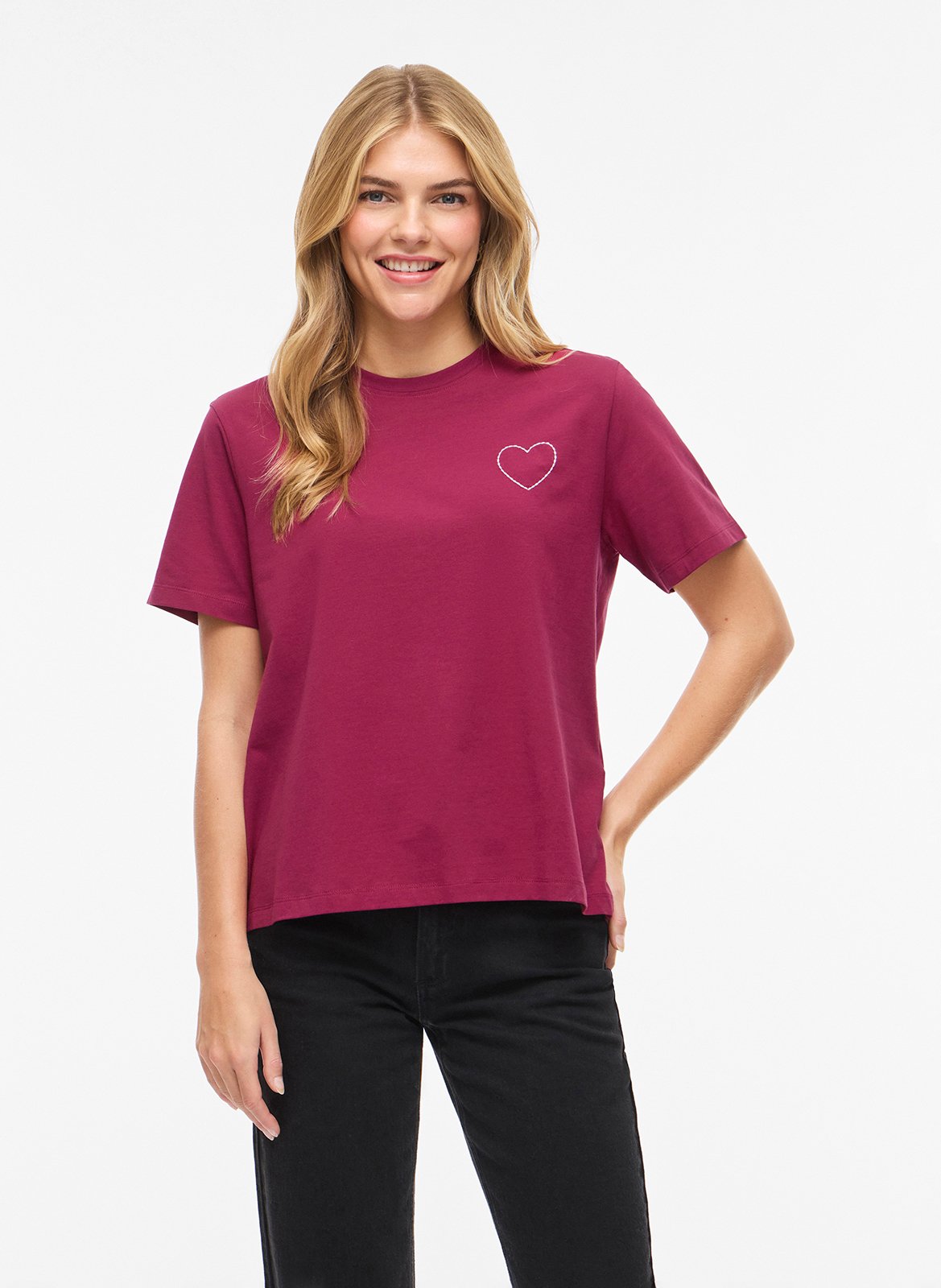 Straight organic cotton-blend round-neck T-shirt VILA Red