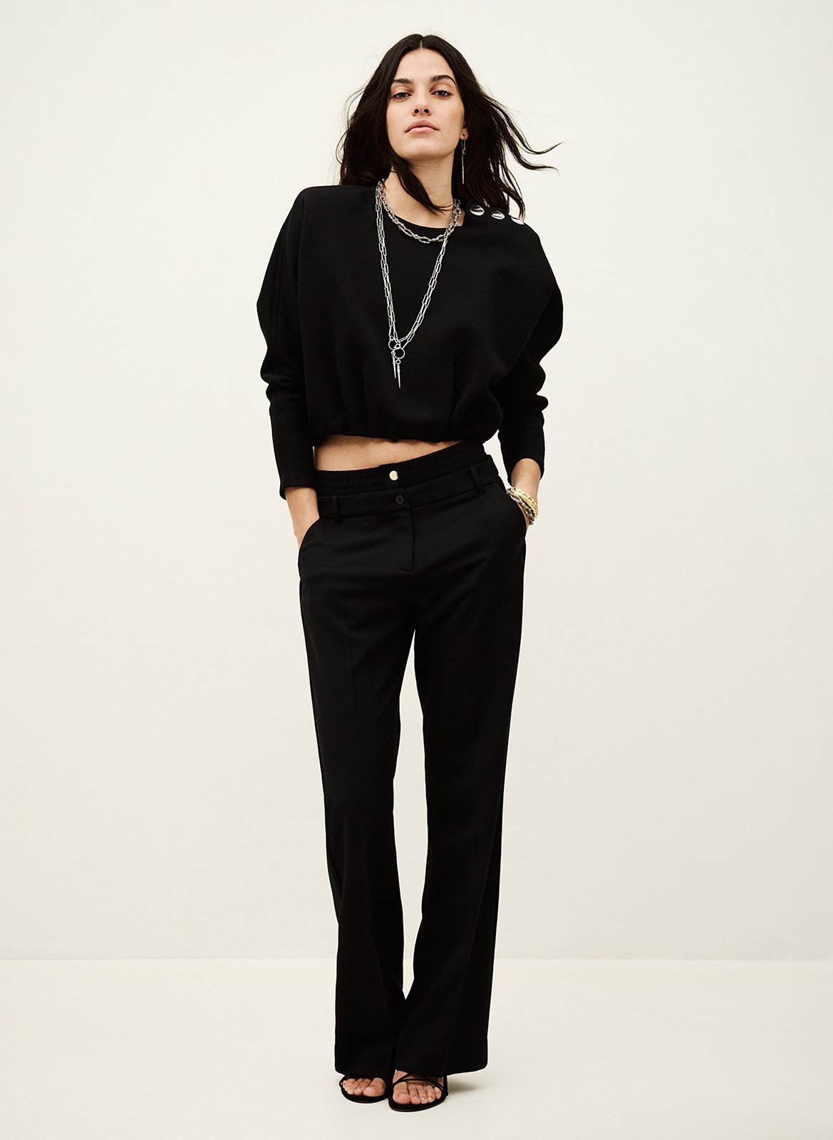 Top bouffant col rond en coton mélangé BA&SH Noir