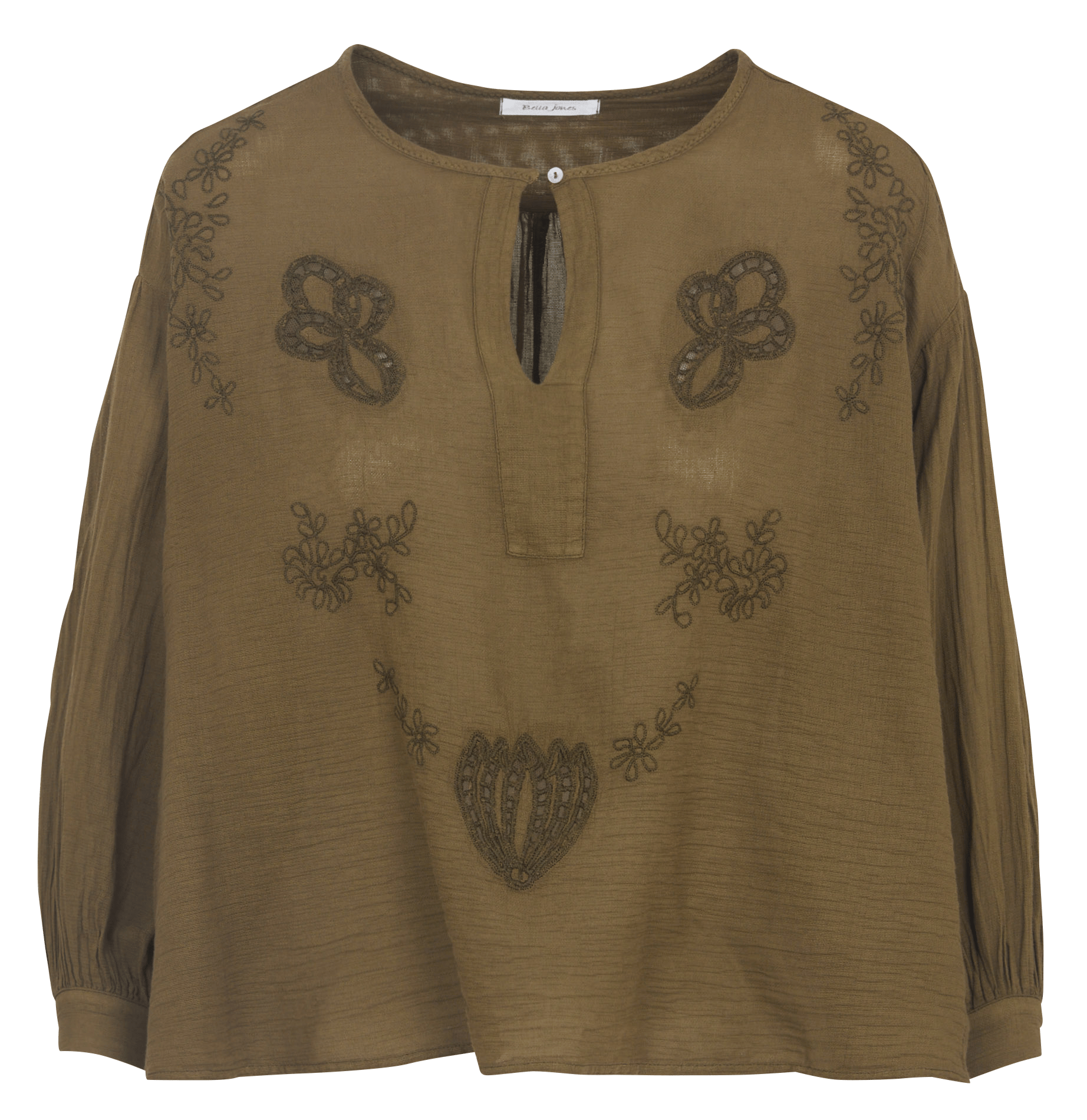 Blouse col rond en coton BELLA JONES Kaki