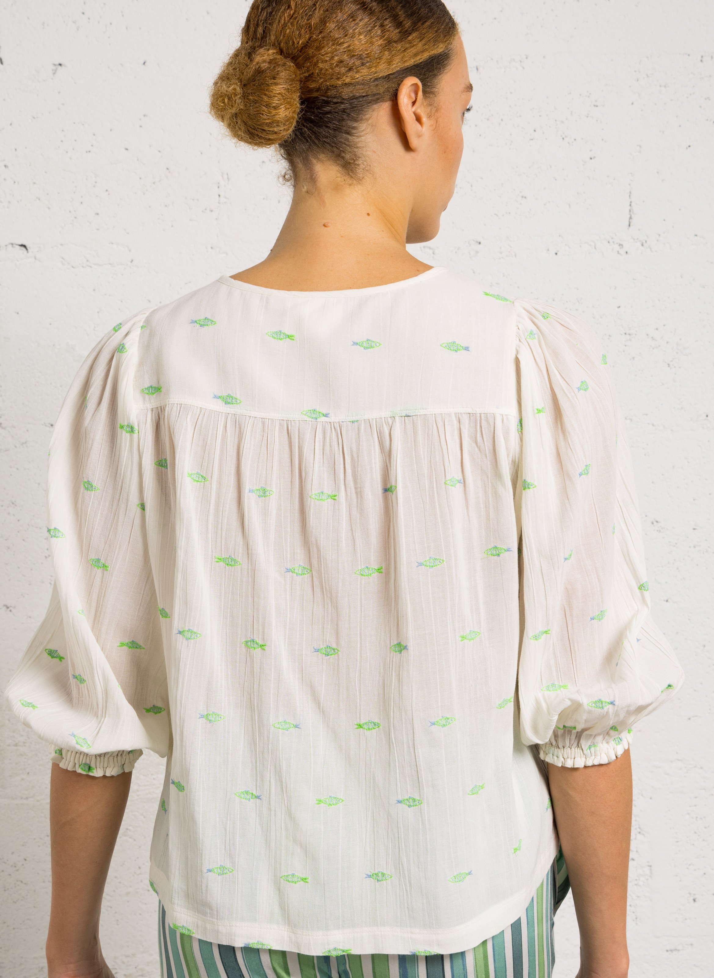 Ruimvallende blouse met ronde hals FABIENNE CHAPOT Wit