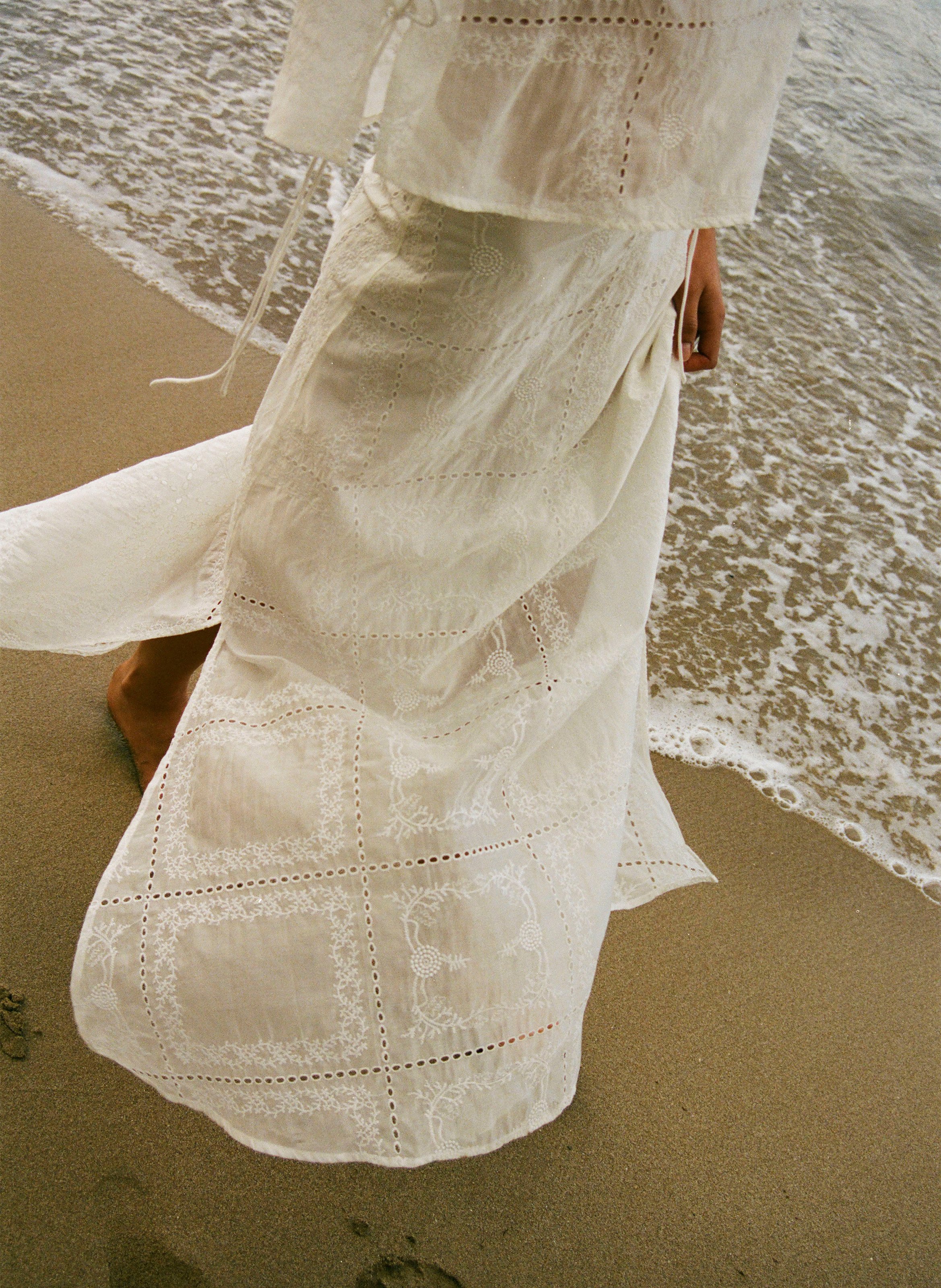 Geborduurde lange rok ROUGE EDIT Beige