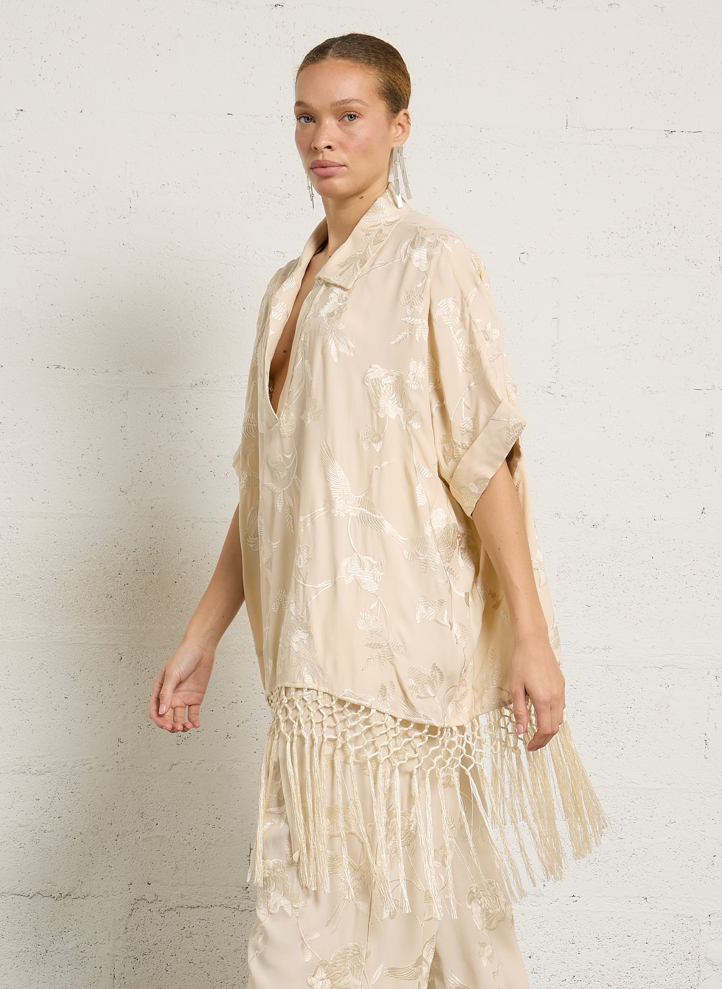 Top ample brodé MES DEMOISELLES Beige