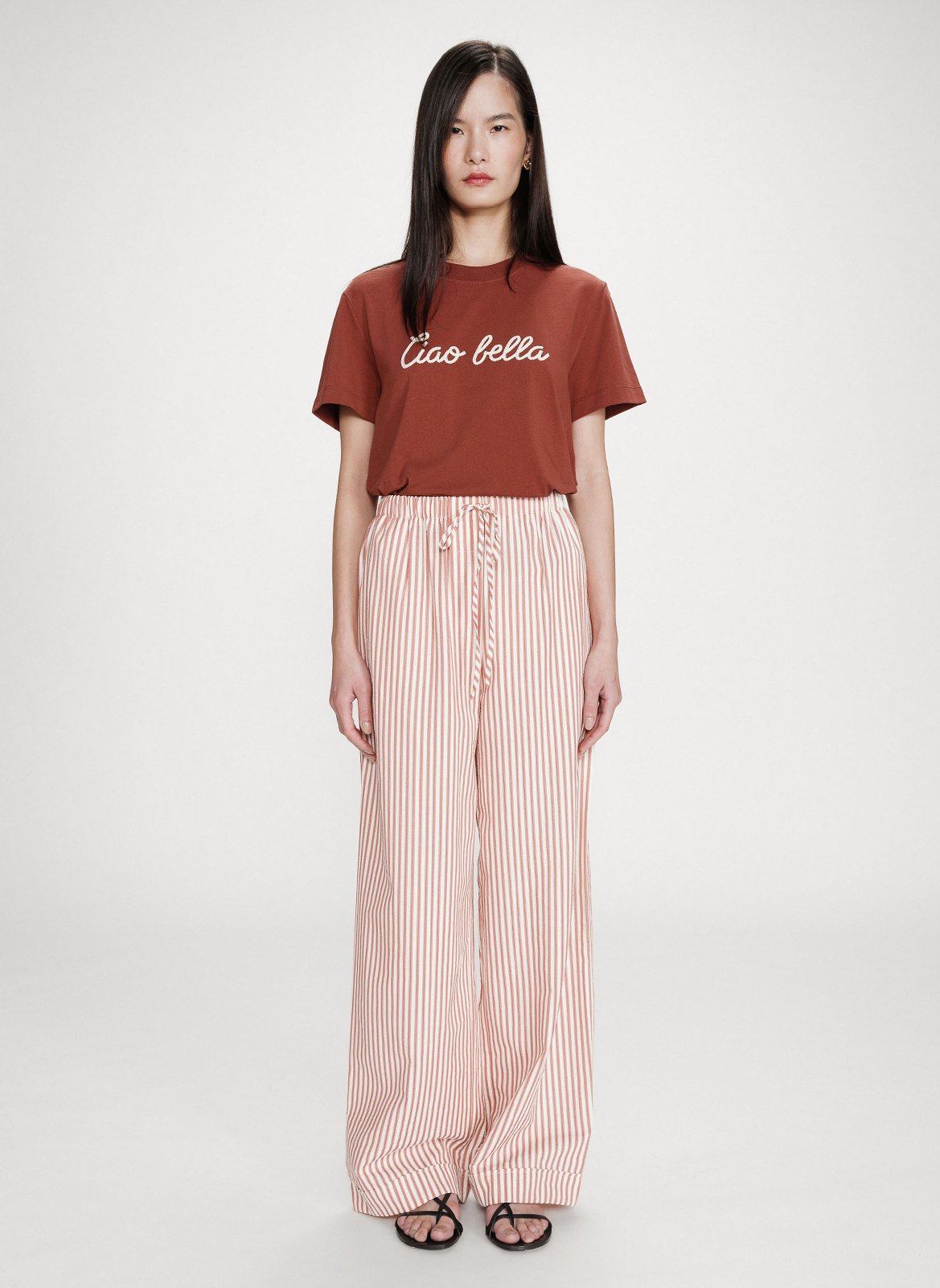 Wide leg cotton blend trousers GRACE ET MILA Pink